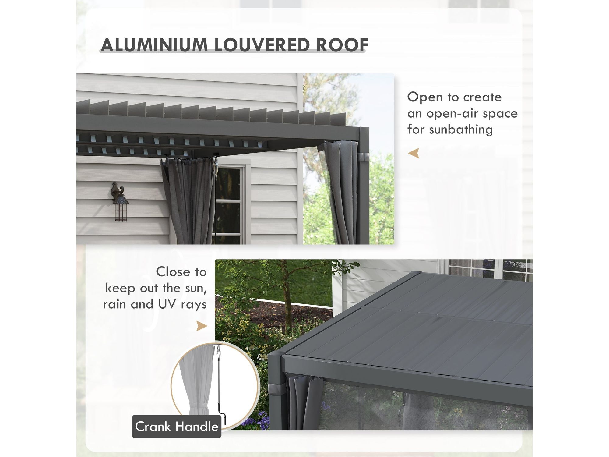 10' x 13' Aluminum Pergola with Louvered - Dark Gray