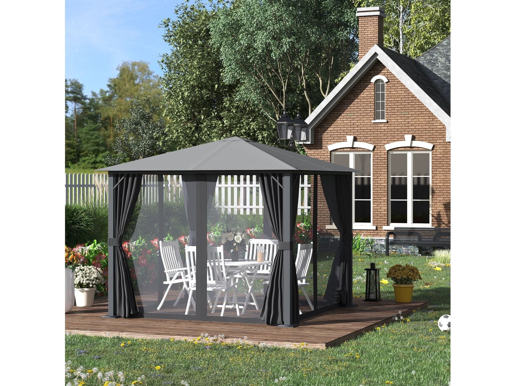 10' x 10' Outdoor Gazebo Canopy Shelter with Netting & Curtains - Black