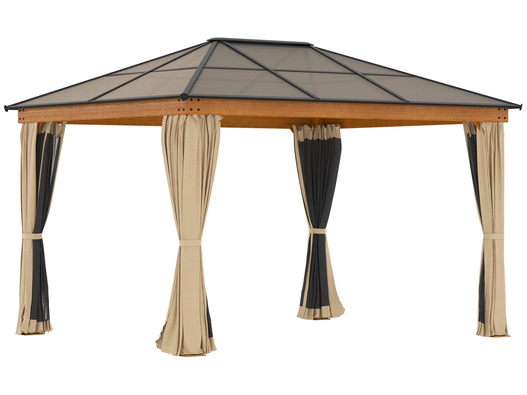 10' x 12' Aluminum Frame Hardtop Polycarbonate Gazebo - Khaki