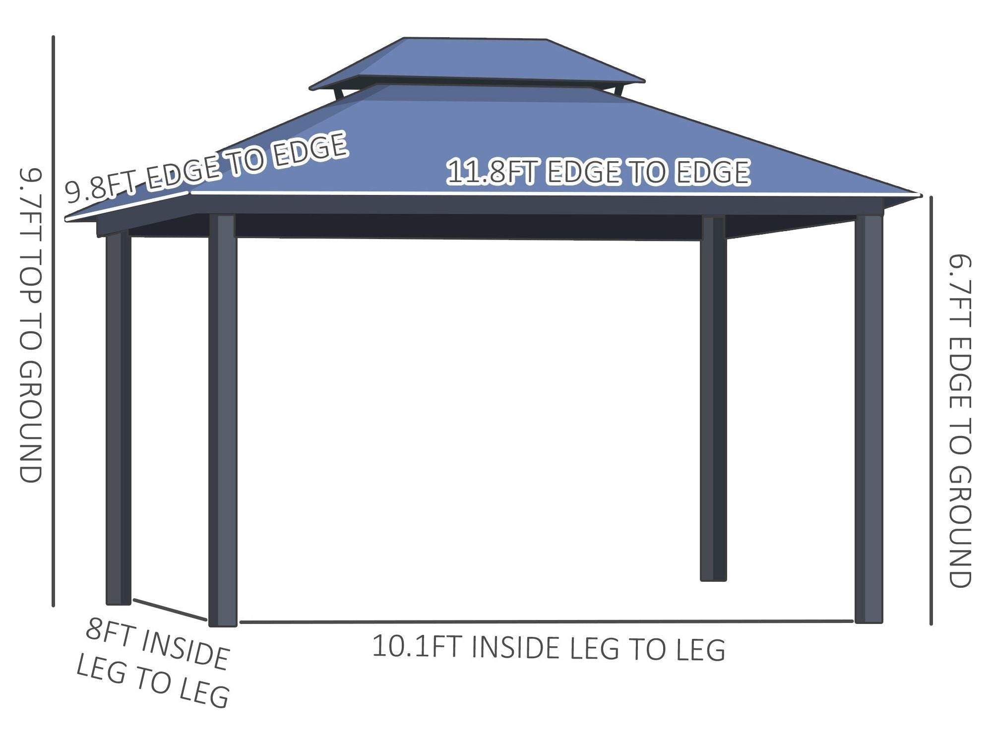 10' x 12' Hardtop Gazebo Canopy with Polycarbonate Roof - Dark Grey/Charcoal grey