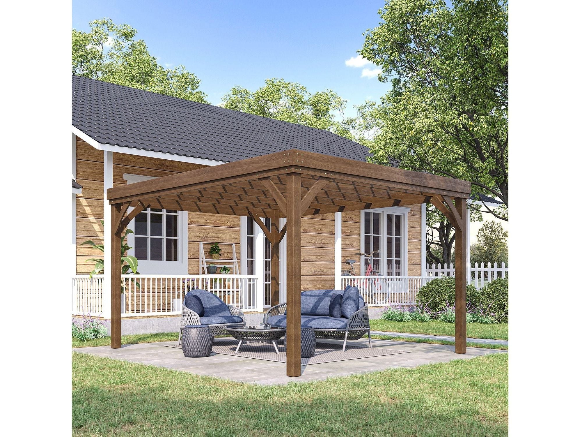 10' x 12' Outdoor Wooden Pergola - Brown