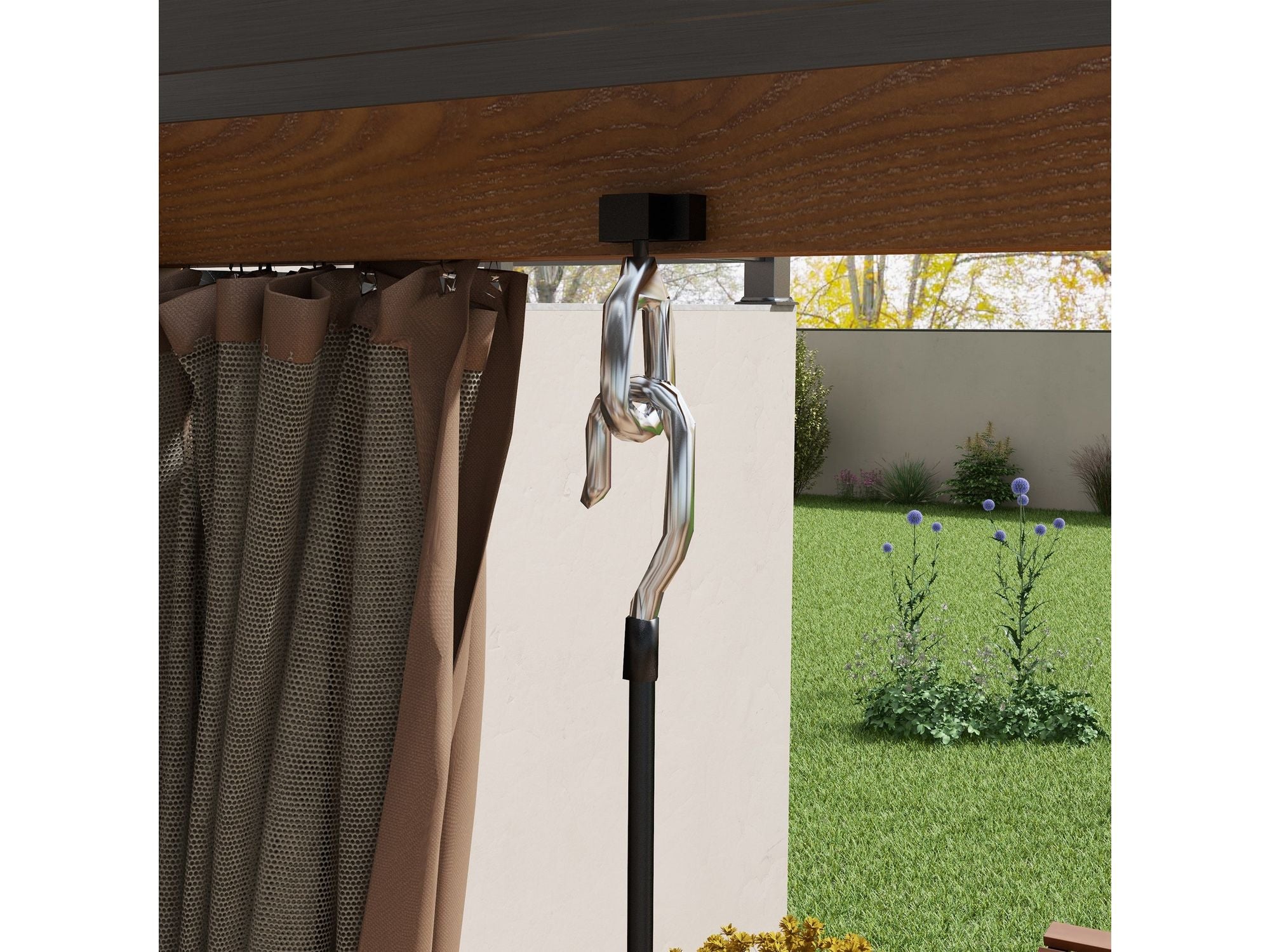 10' x 13' Aluminum Pergola with Louvered - Natural Wood