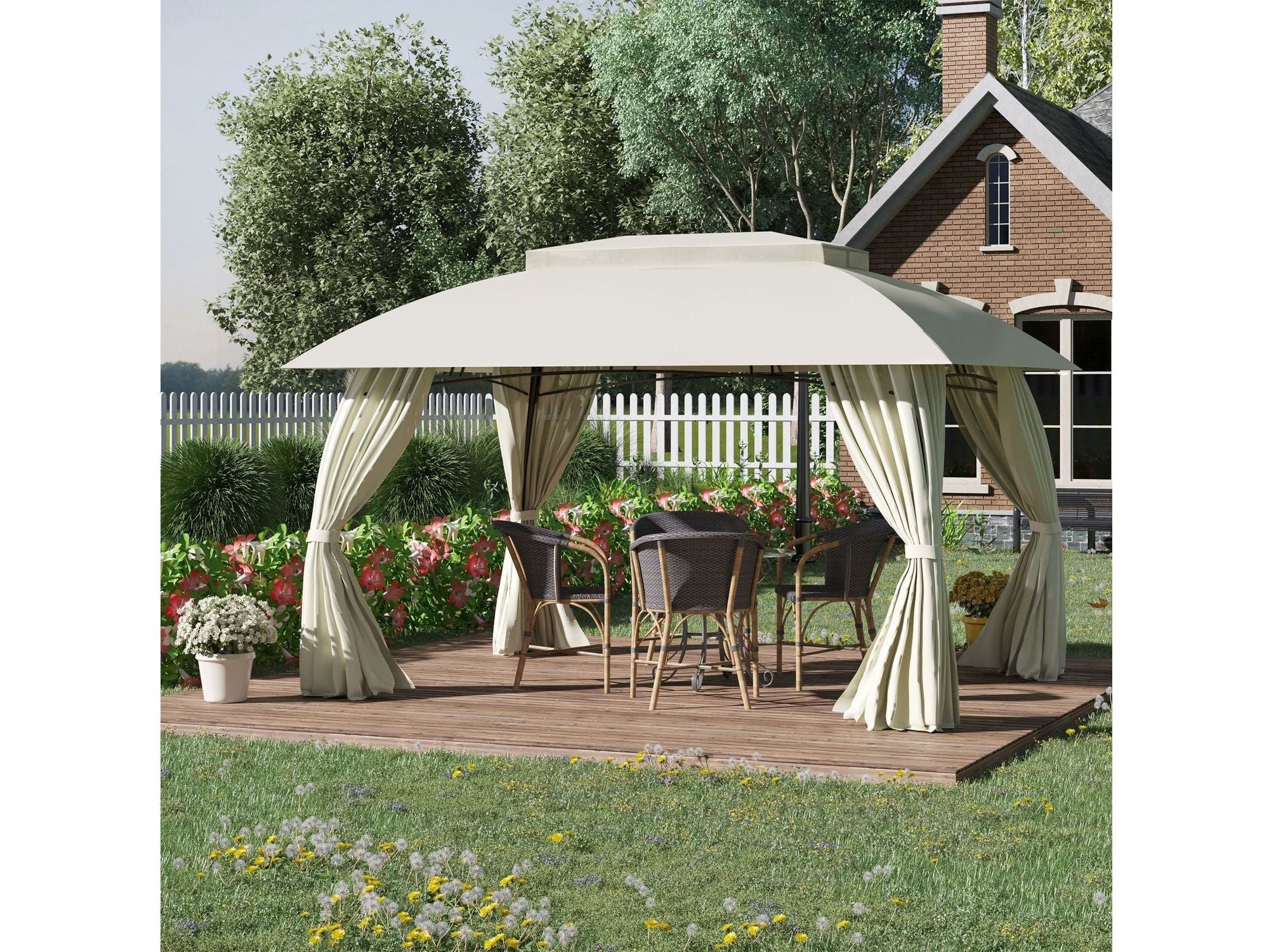 10' x 13' Outdoor Double Vented Roof Gazebo Patio - Beige