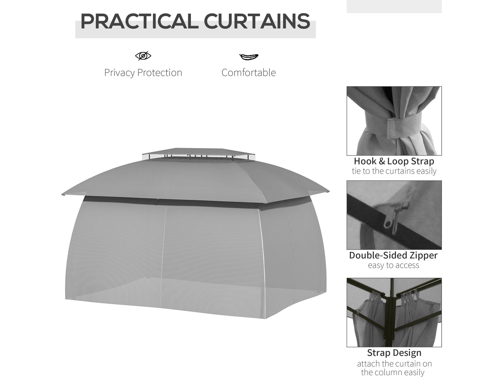 10' x 13' Outdoor Double Vented Roof Patio Gazebo - Gray