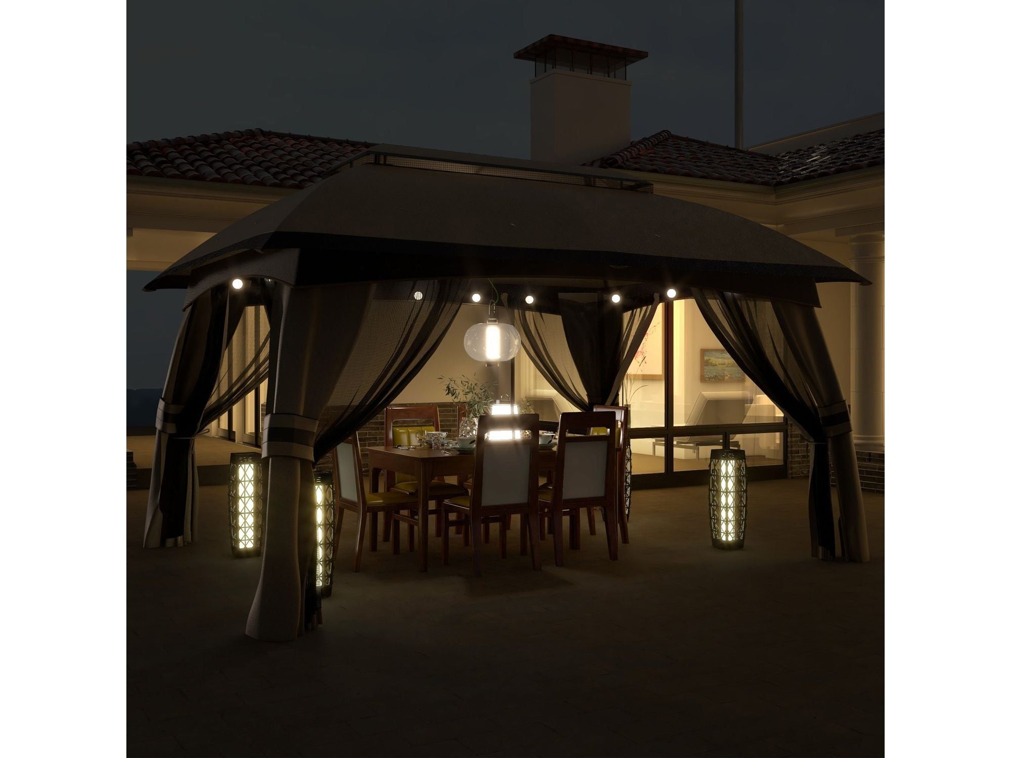 10' x 13' Outdoor Gazebo Canopy Shelter with Netting & Curtains - Beige