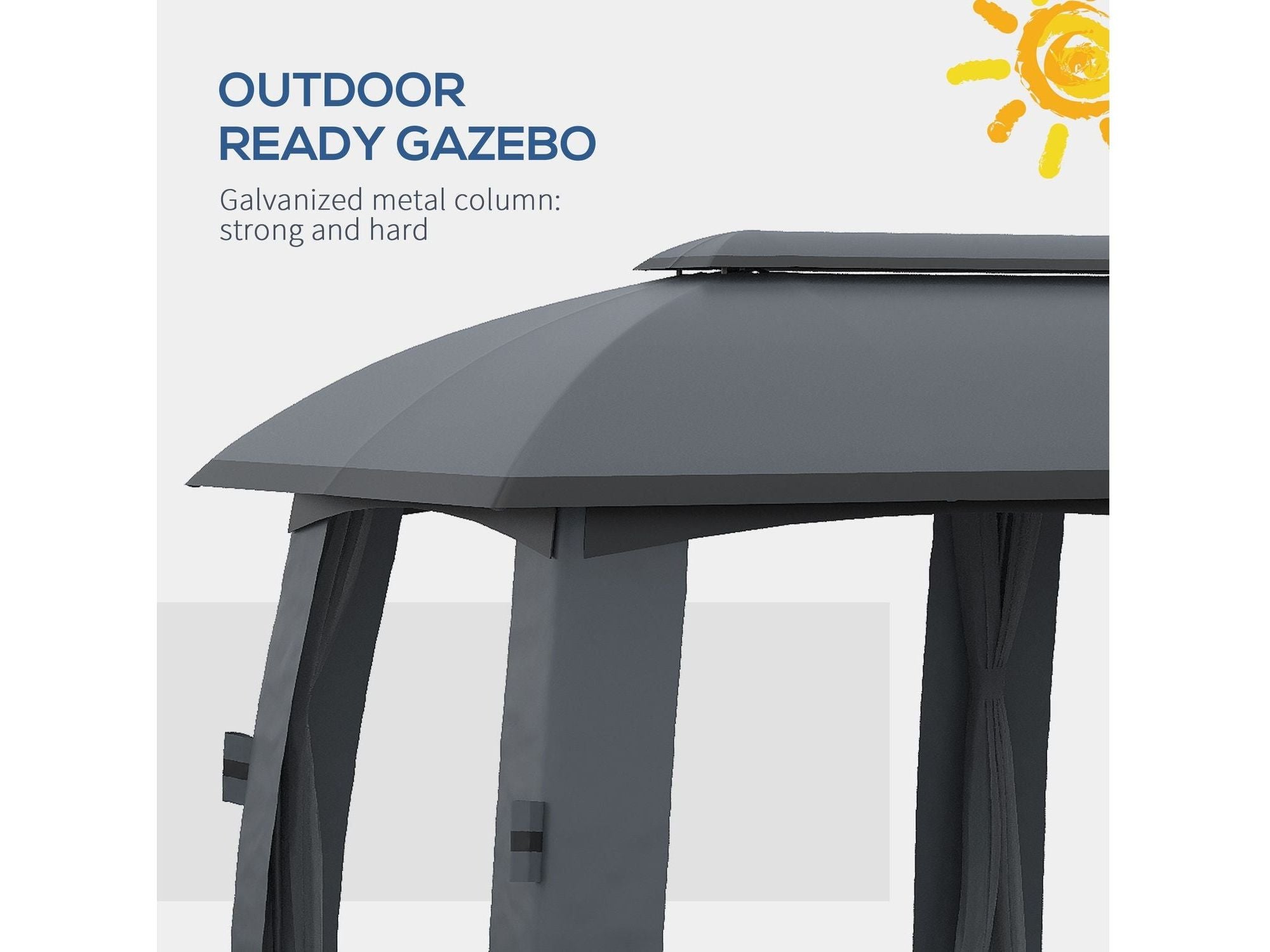 10' x 20' Outdoor Gazebo Canopy Shelter with Netting & Curtains - Dark Gray