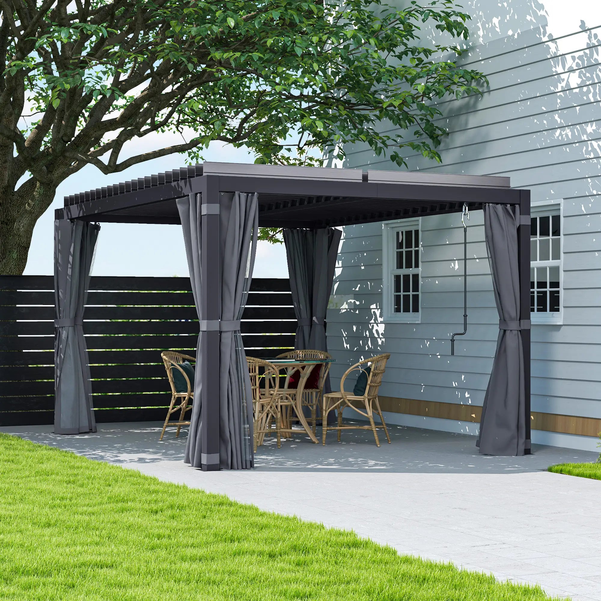 10' x 13' Aluminum Pergola with Louvered - Dark Gray