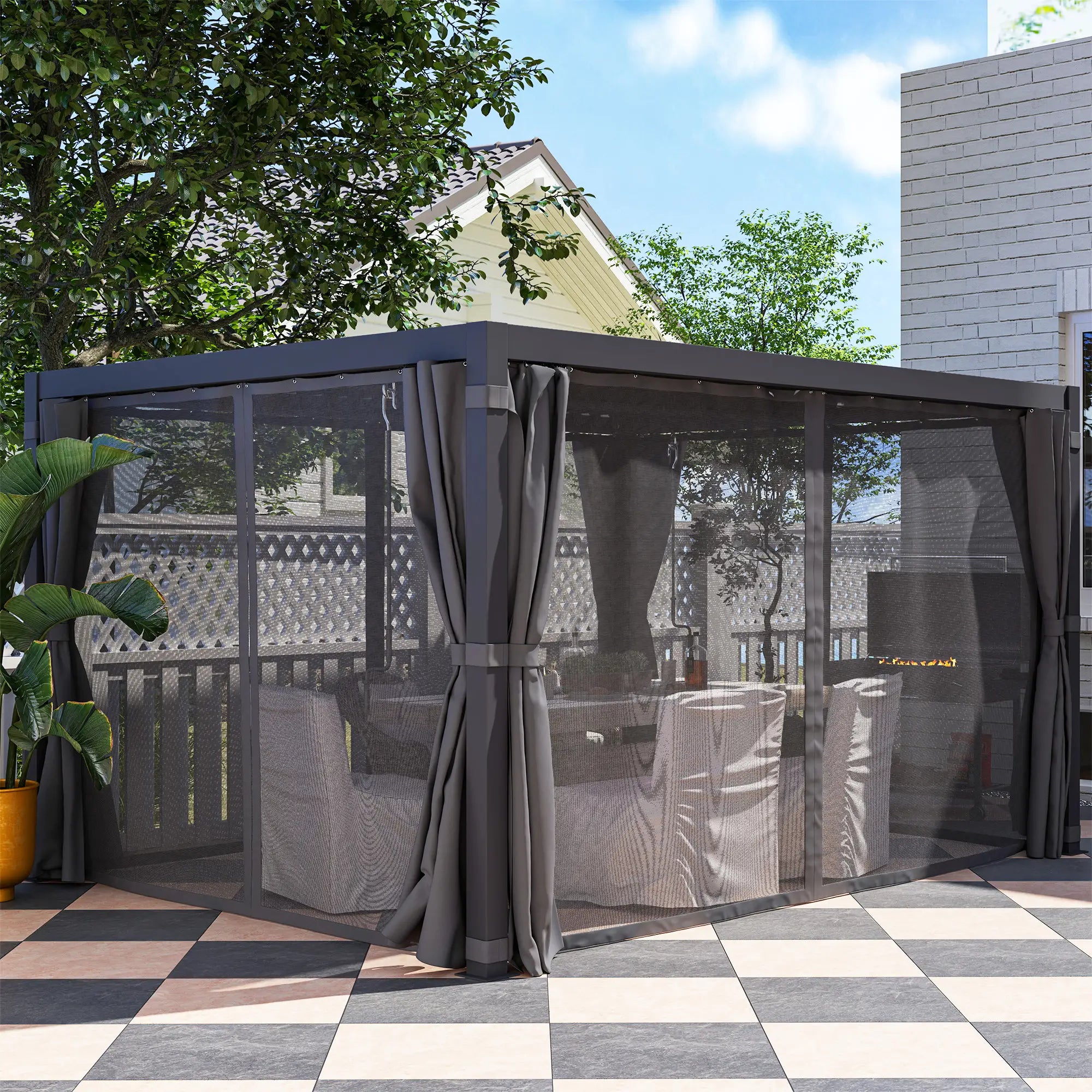 10' x 13' Aluminum Pergola with Louvered - Dark Gray
