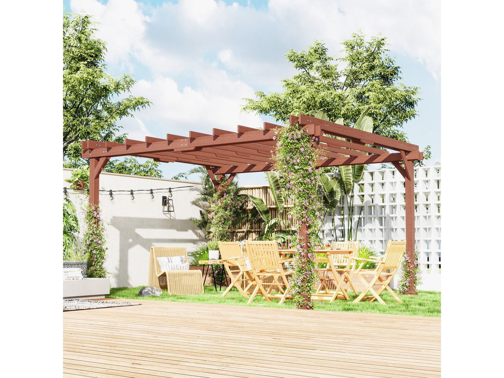 11' x 12.5' Outdoor Pergola Gazebo Grape Trellis - Brown