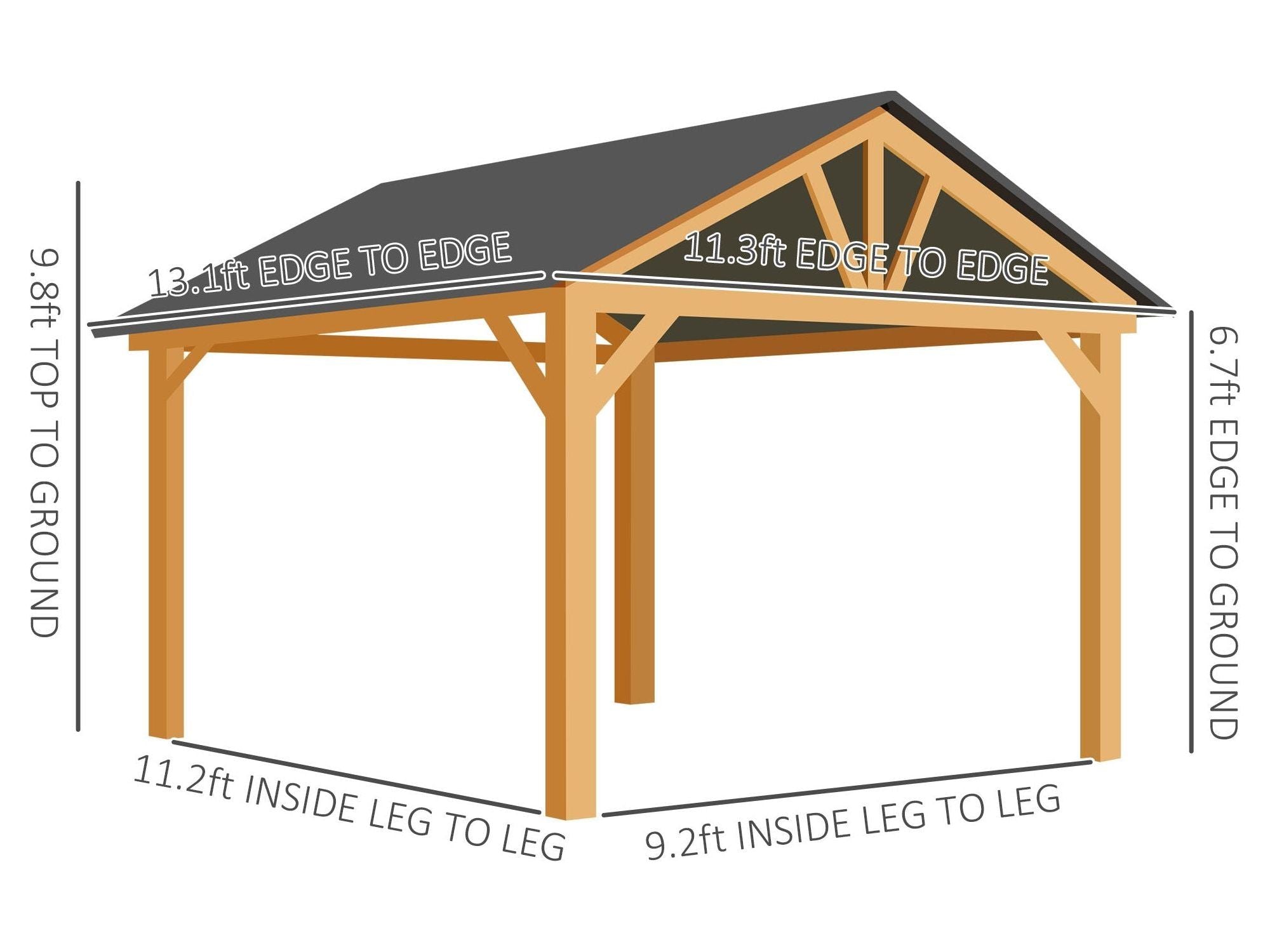 11' x 13' Hardtop Gazebo with Galvanized Steel Roof - Natural & Black