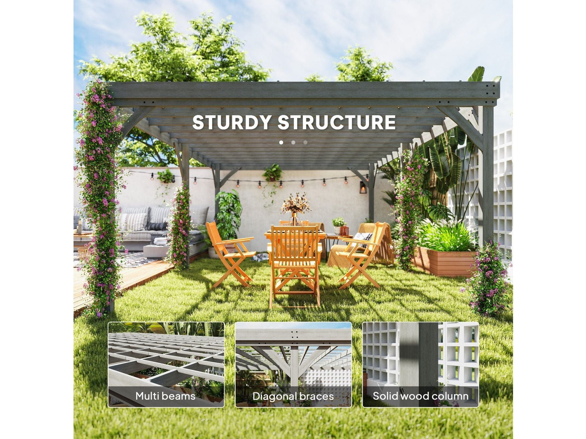 12' x 20' Outdoor Wooden Pergola - Gray