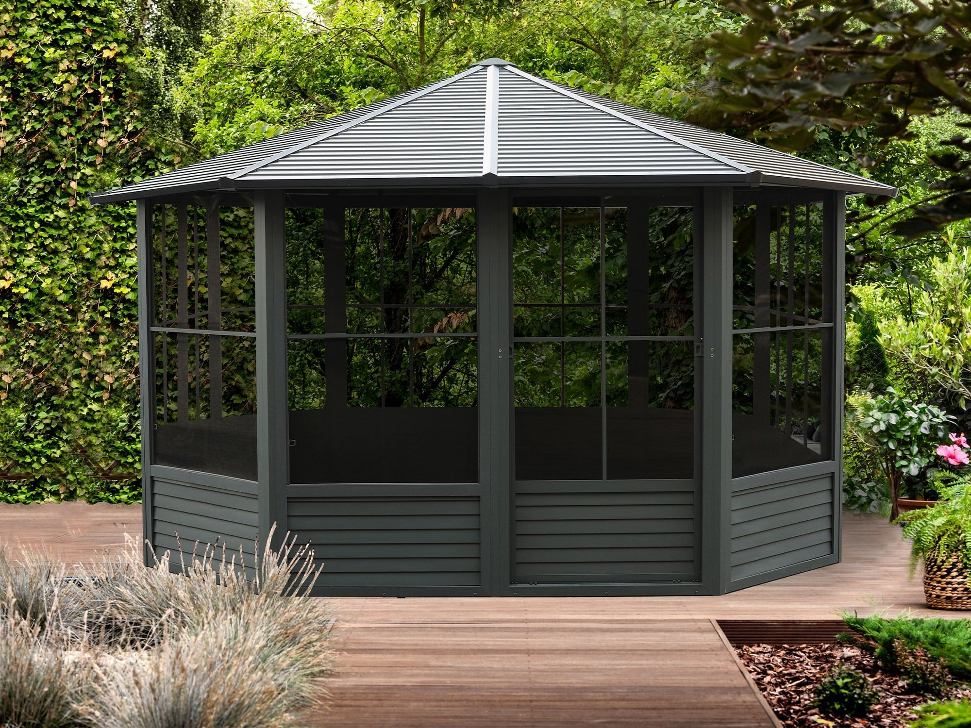 Florence Solarium with Metal Roof 12 Ft. x 12 Ft. Black