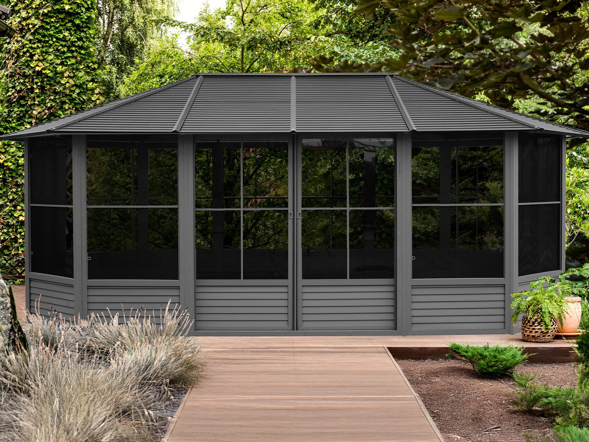 Florence Solarium with Metal Roof 12 Ft. x 18 Ft. Black