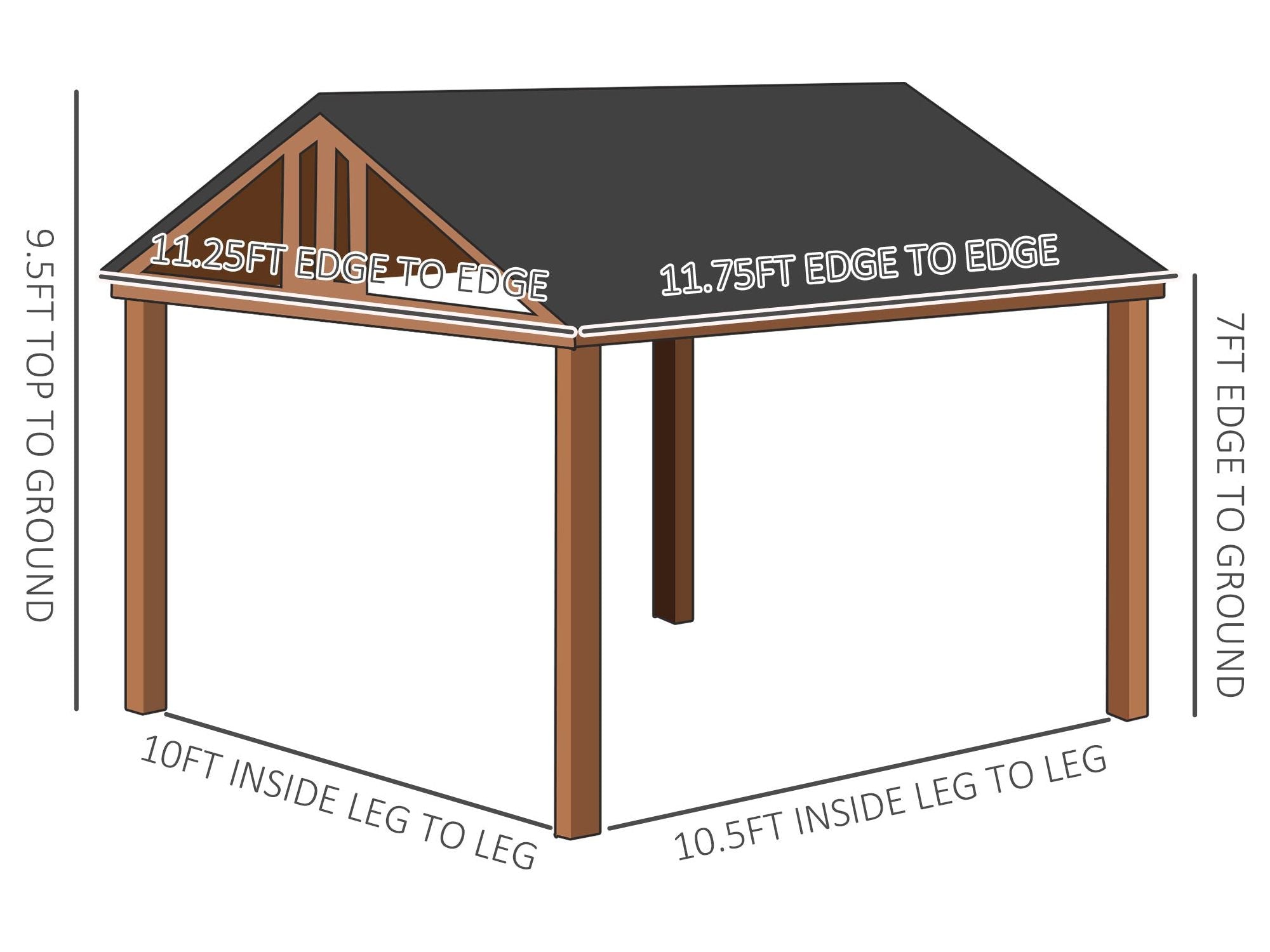 11' x 12' Hardtop Gazebo with Wooden Frame and Waterproof Roof - Brown