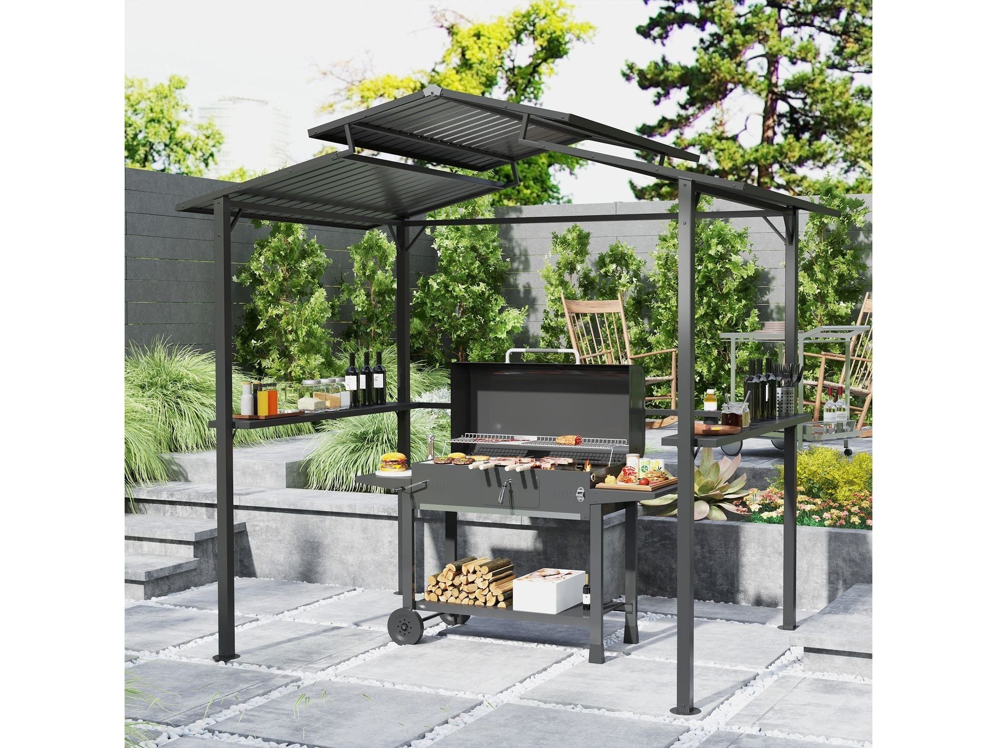 5' x 8' Metal Roof BBQ Grill Hardtop Gazebo - Black