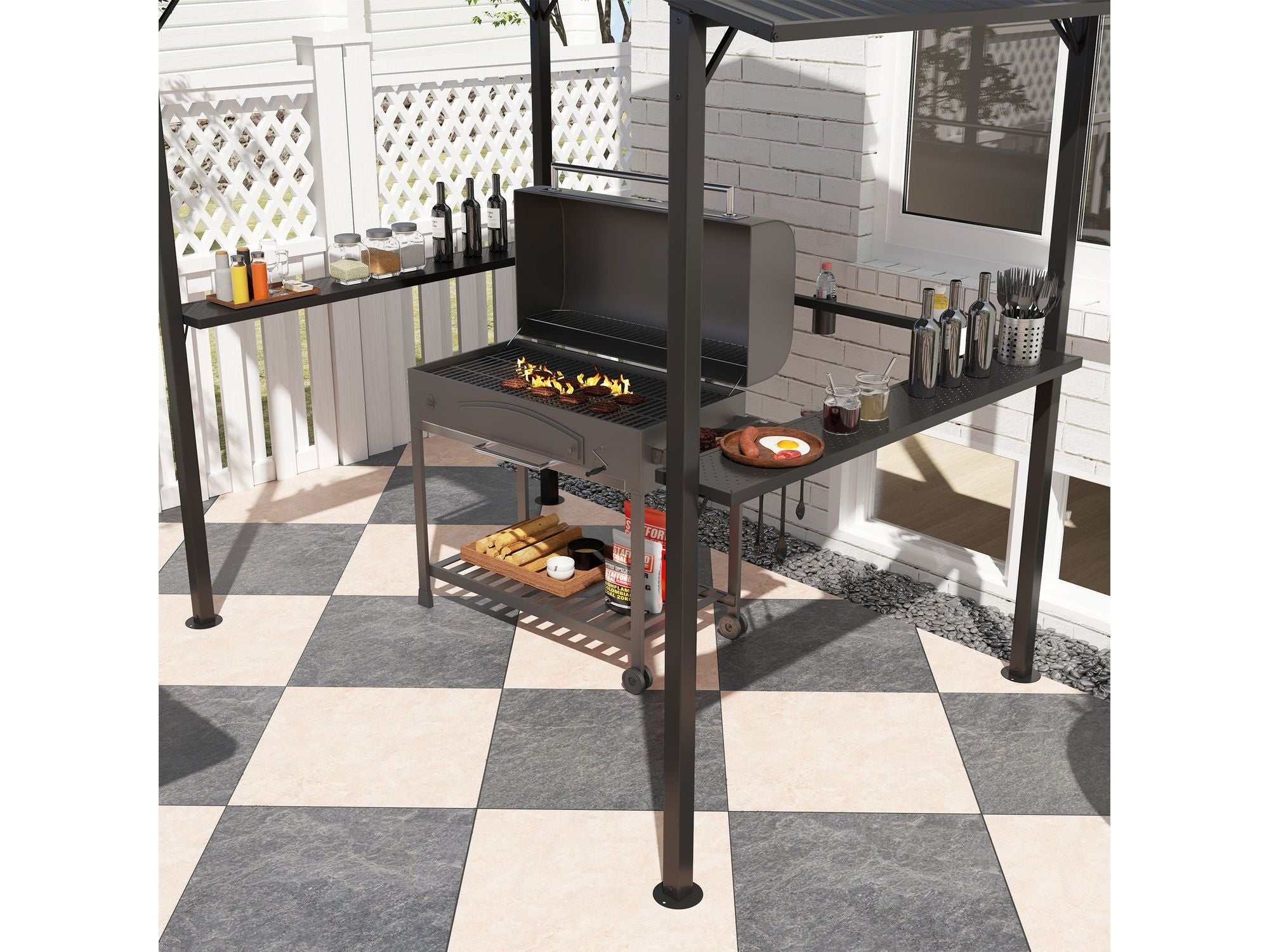 5' x 8' Metal Roof BBQ Grill Hardtop Gazebo - Black