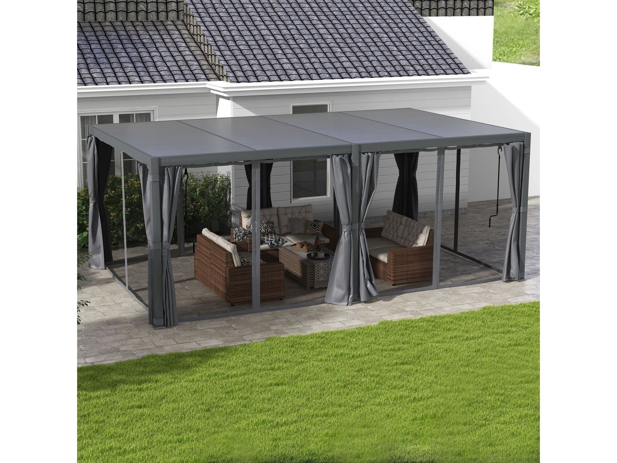 12' x 19' Aluminum Dark Gray Pergola with Louvered
