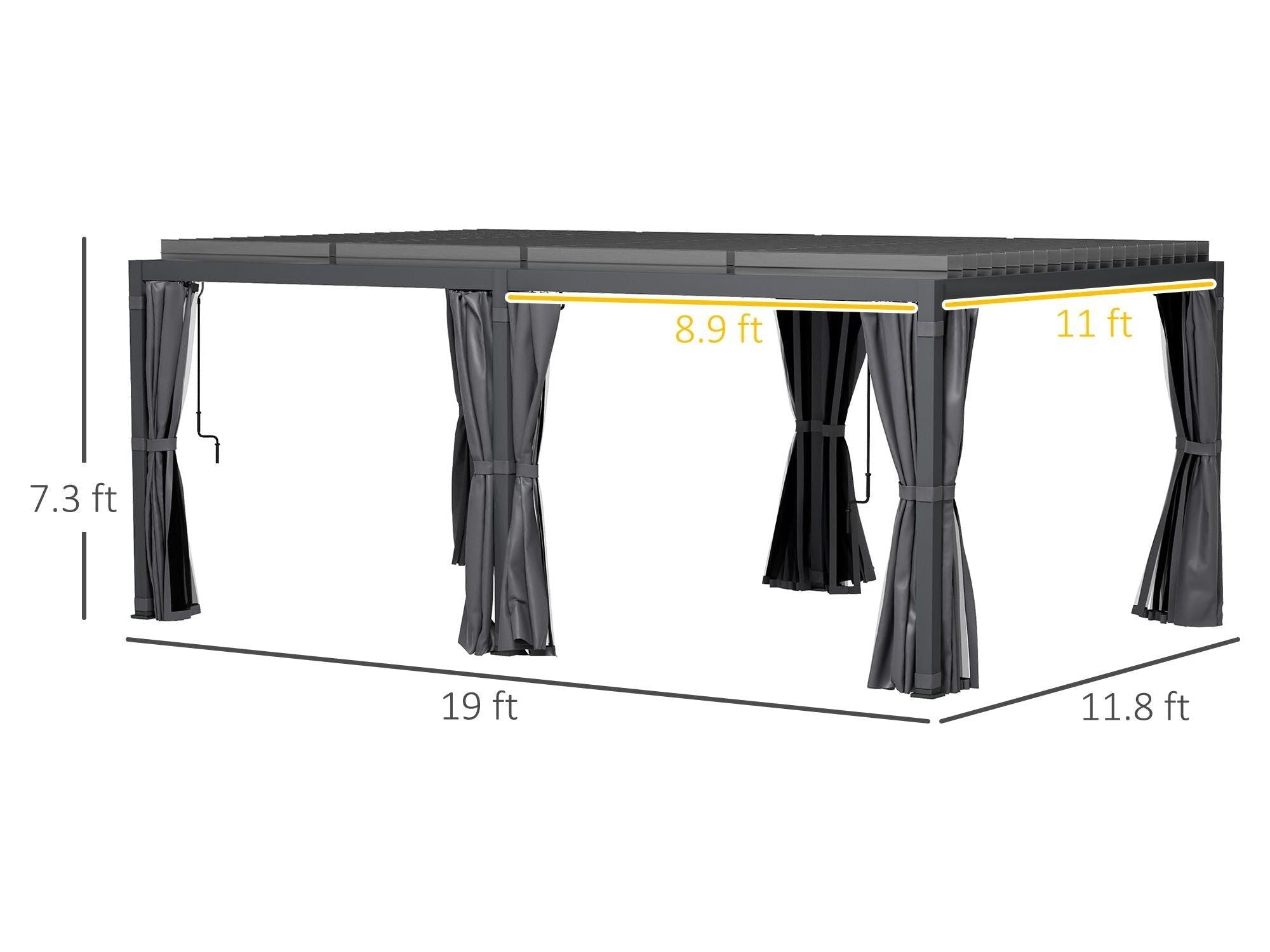 12' x 19' Aluminum Dark Gray Pergola with Louvered
