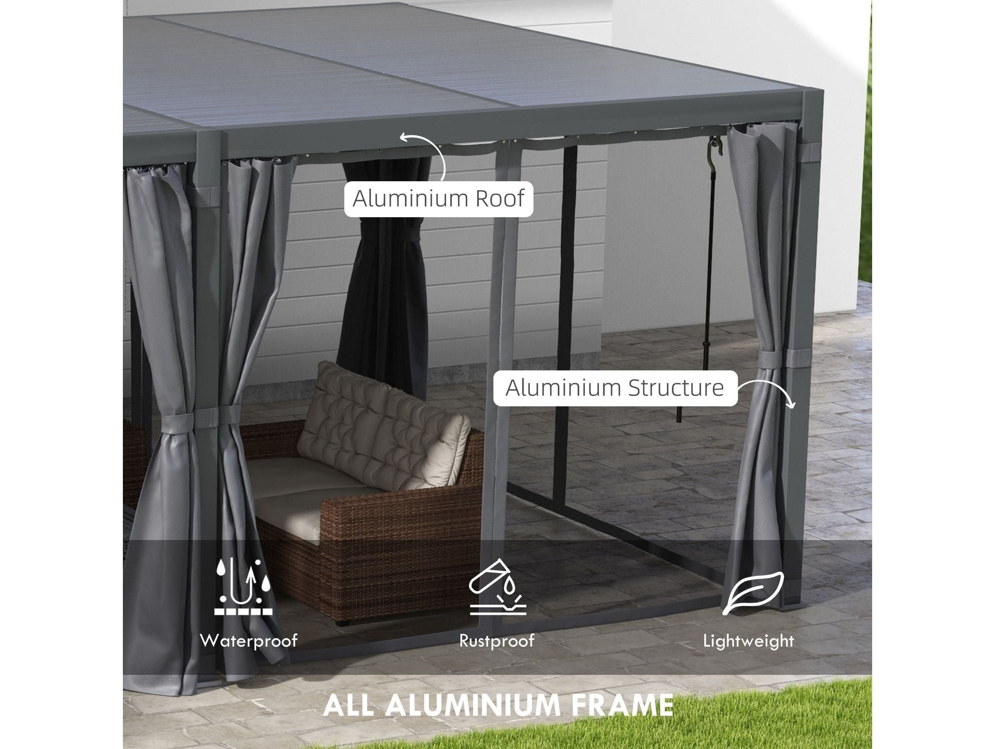 12' x 19' Aluminum Dark Gray Pergola with Louvered
