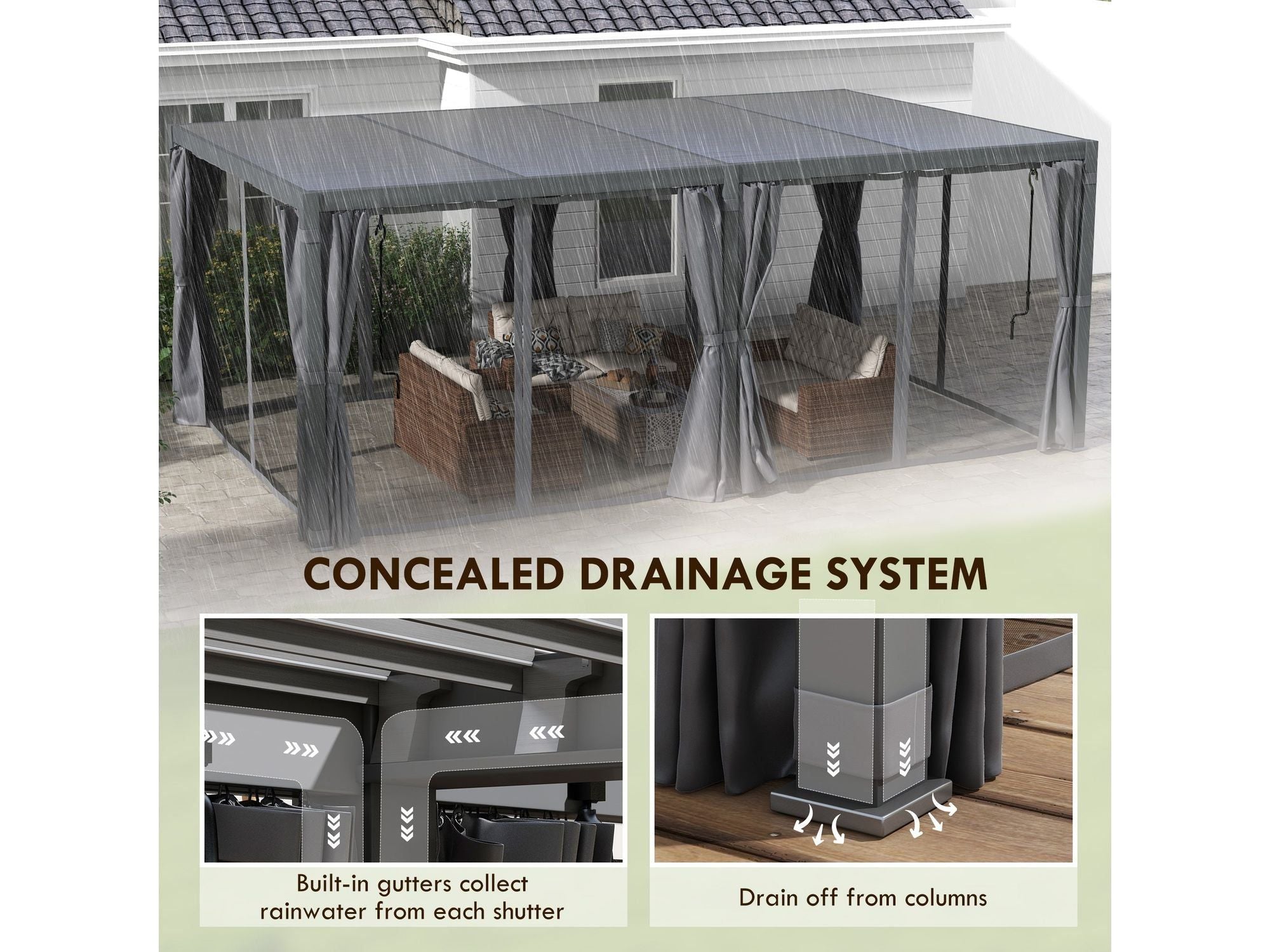 12' x 19' Aluminum Dark Gray Pergola with Louvered