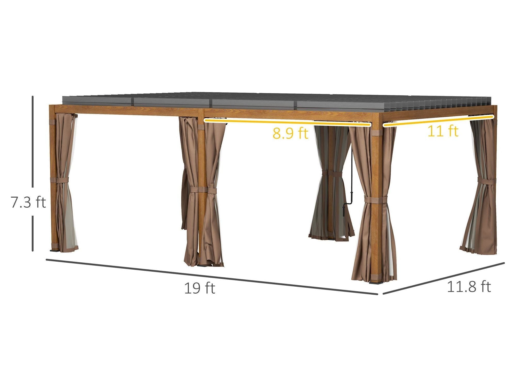 12' x 19' Aluminum Pergola with Louvered - Natural Wood
