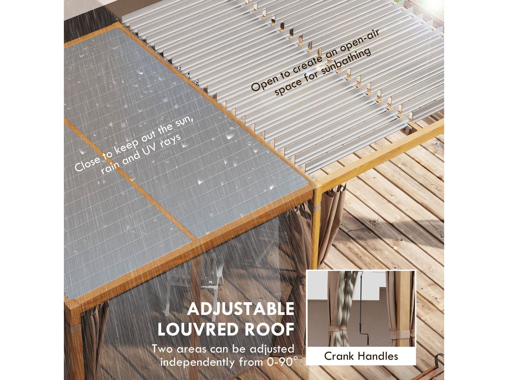 12' x 19' Aluminum Pergola with Louvered - Natural Wood