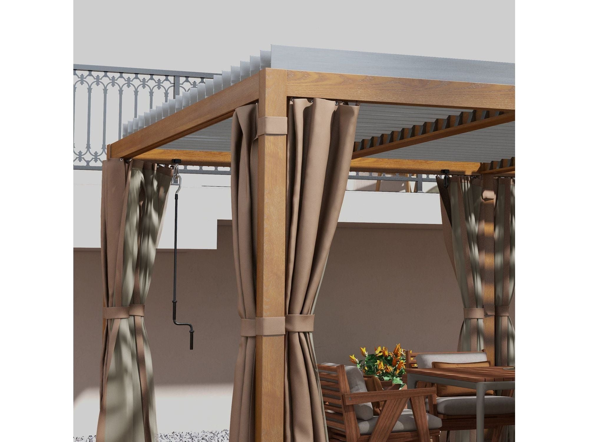 12' x 19' Aluminum Pergola with Louvered - Natural Wood