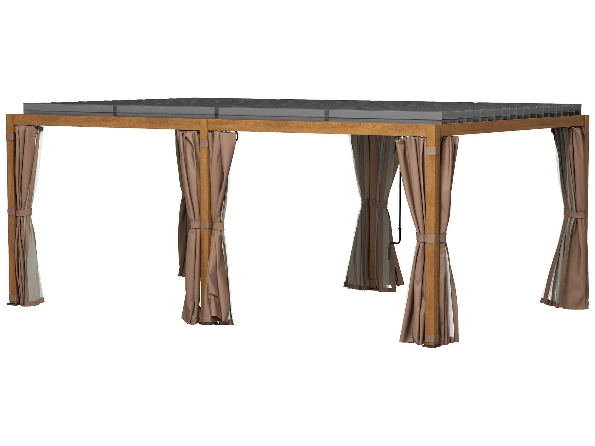 12' x 19' Aluminum Pergola with Louvered - Natural Wood