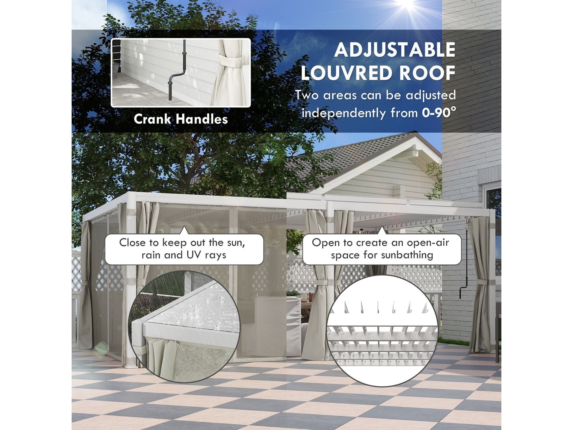 12' x 19' Aluminum White Pergola with Louvers