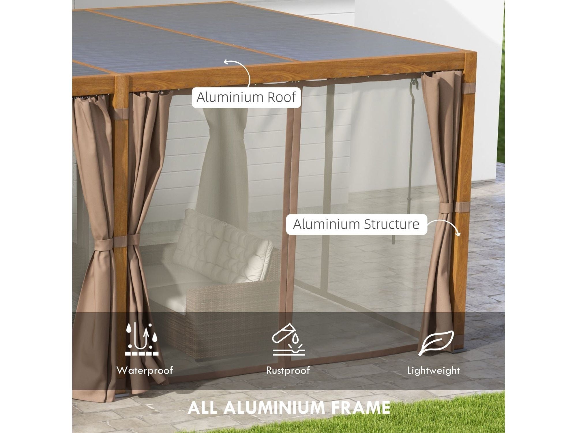 12' x 19' Aluminum Pergola with Louvered - Natural Wood