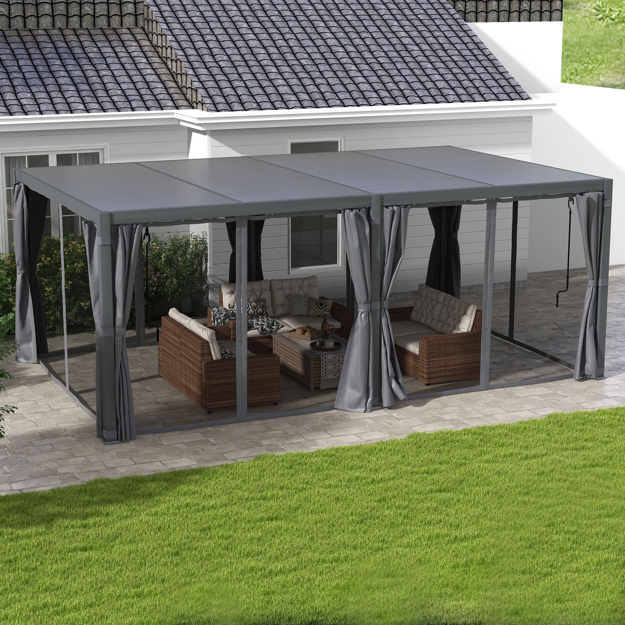 10' x 13' Aluminum Pergola with Louvered - Dark Gray