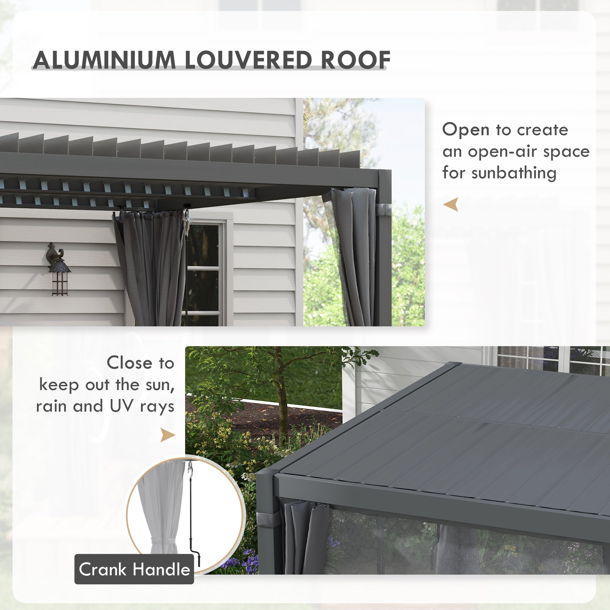 10' x 13' Aluminum Pergola with Louvered - Dark Gray