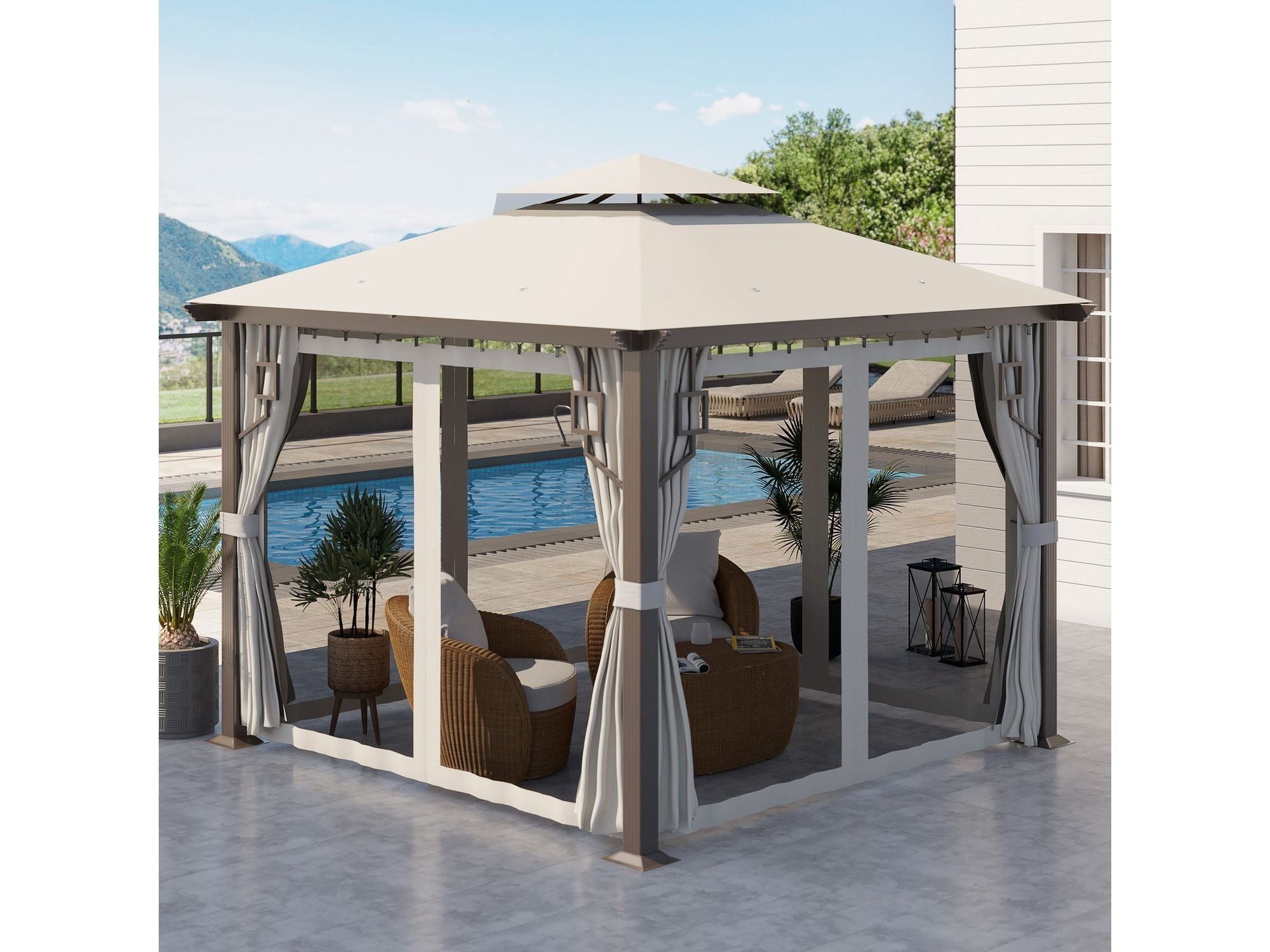 10' x 10' Double Roof Outdoor Patio Gazebo - Cream White