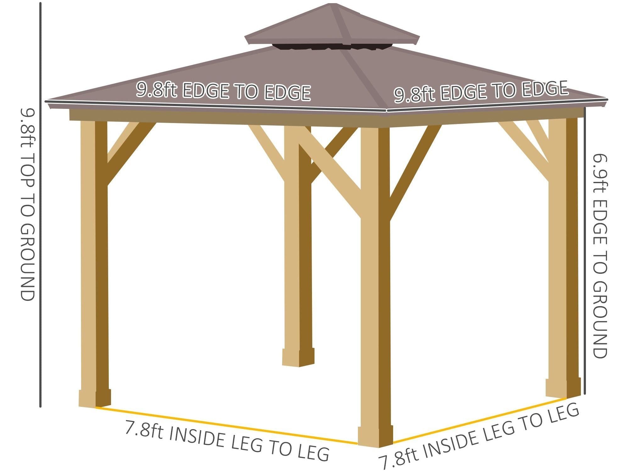 10' x 10' Hardtop Gazebo with Galvanized Steel Double Roof - Brown