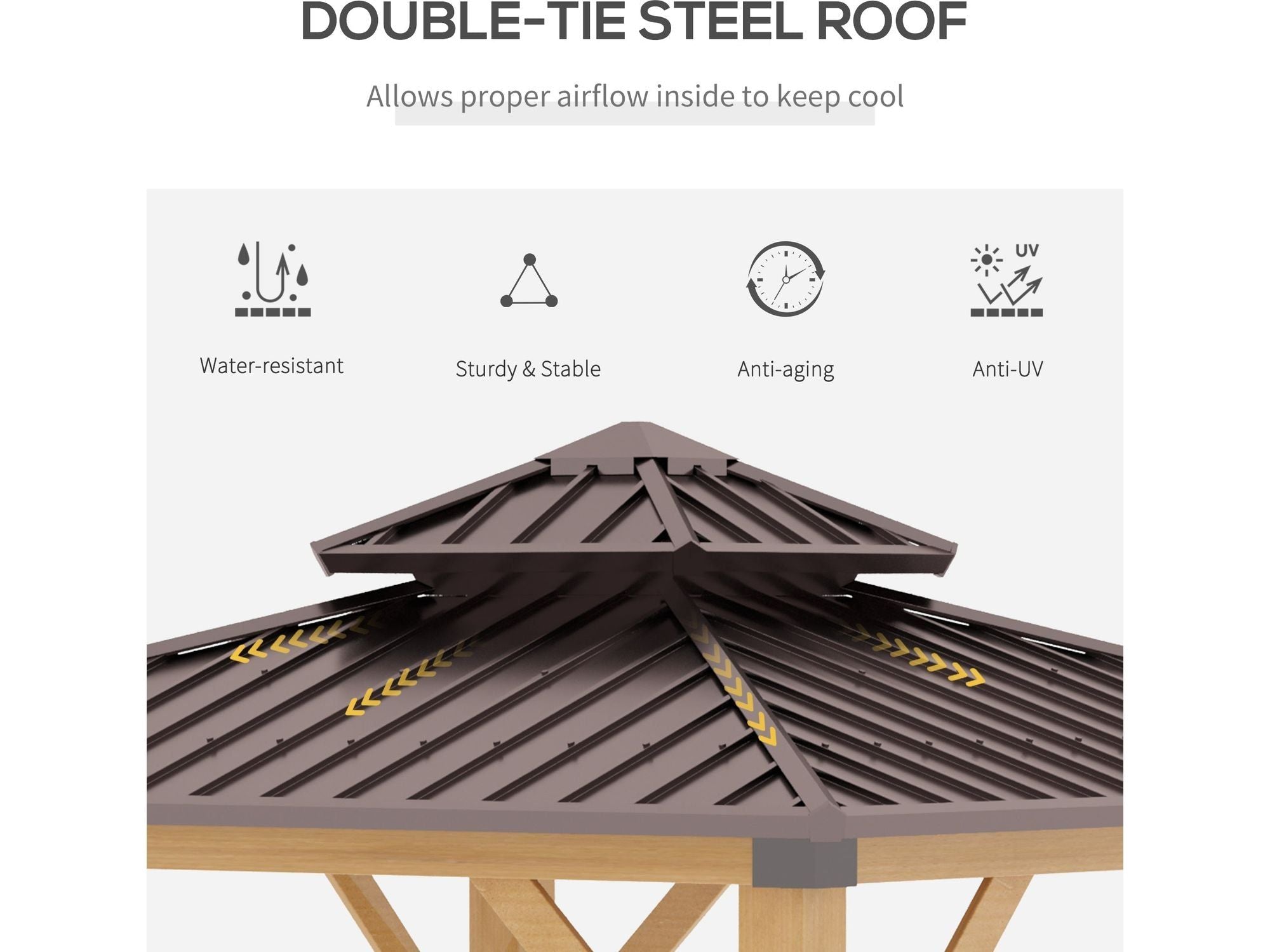 10' x 10' Hardtop Gazebo with Galvanized Steel Double Roof - Brown