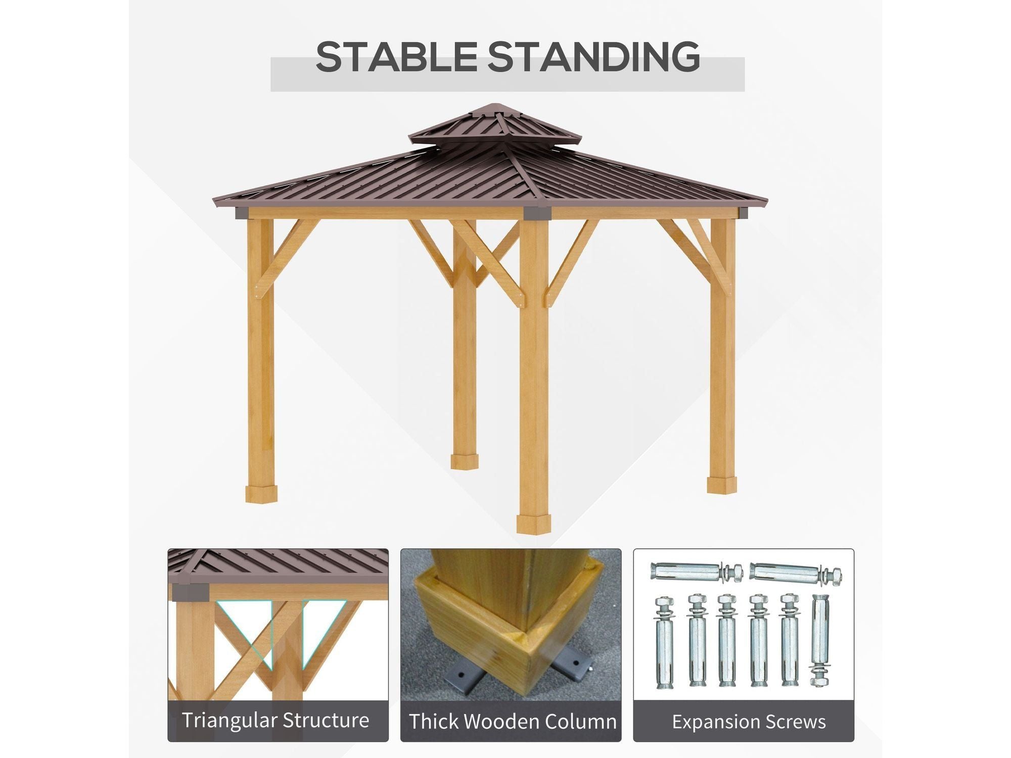 10' x 10' Hardtop Gazebo with Galvanized Steel Double Roof - Brown