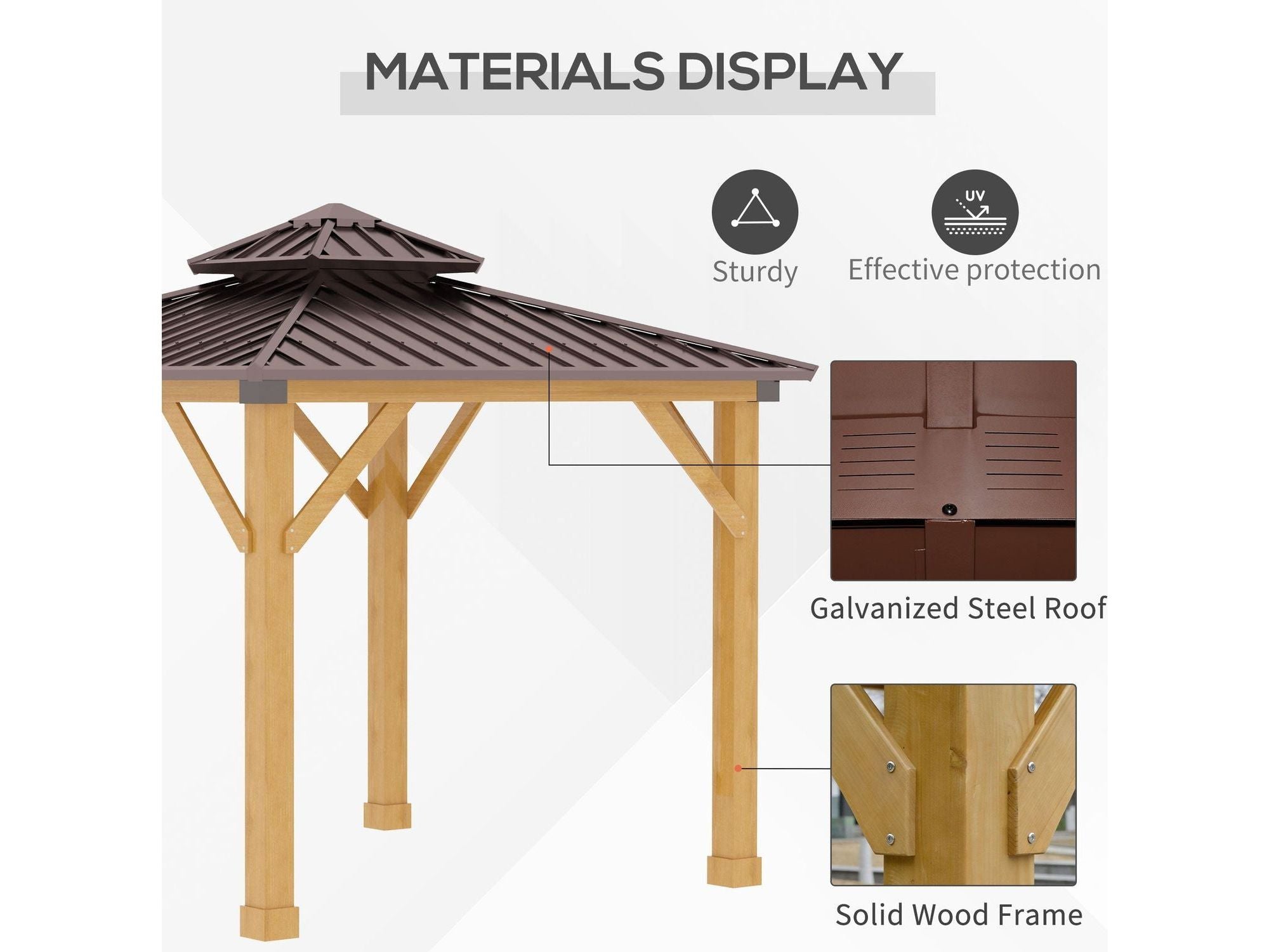 10' x 10' Hardtop Gazebo with Galvanized Steel Double Roof - Brown