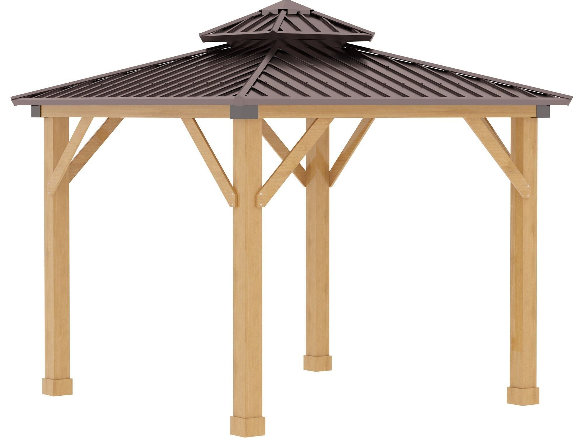 10' x 10' Hardtop Gazebo with Galvanized Steel Double Roof - Brown