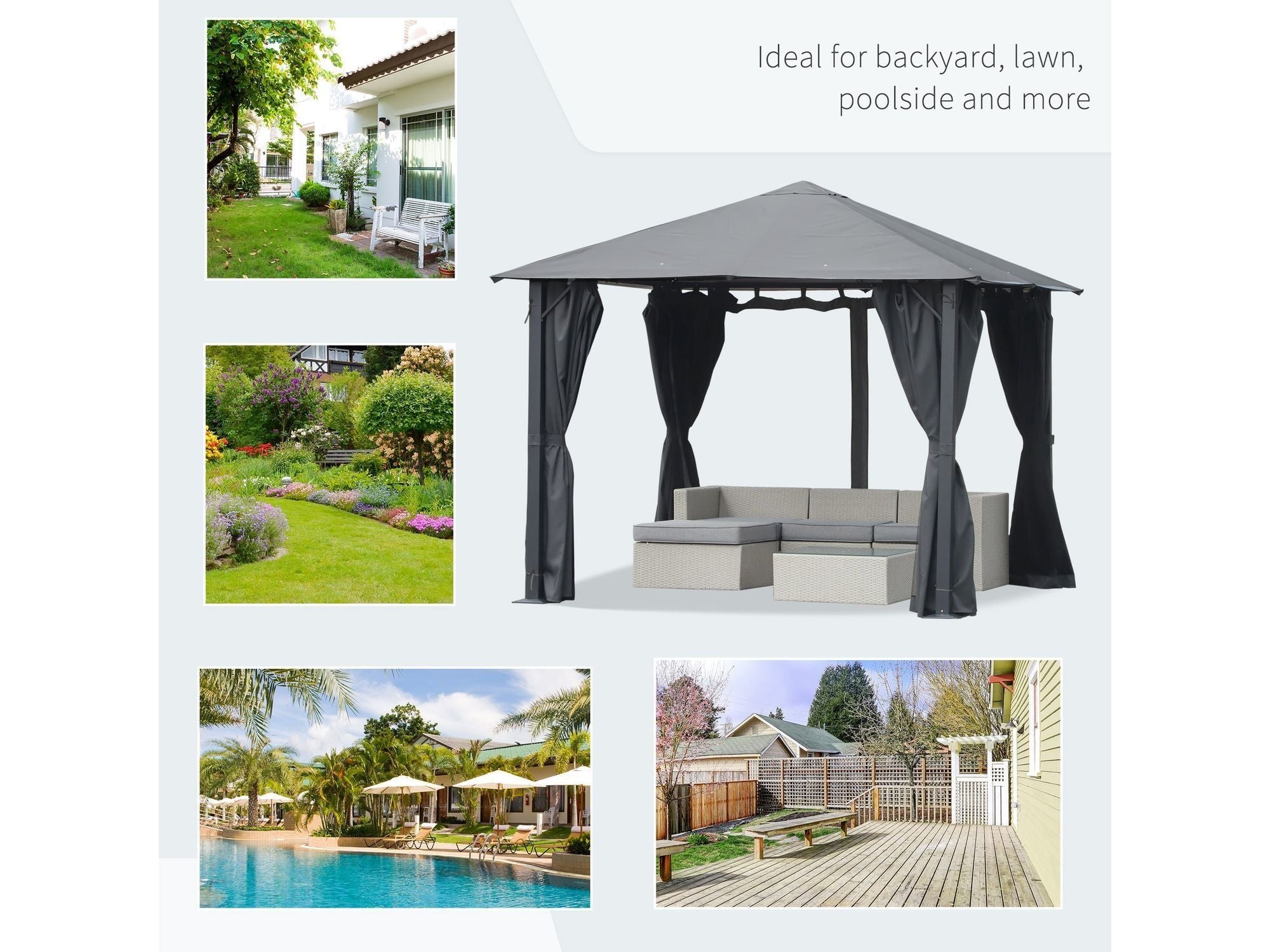 10' x 10' Outdoor Gazebo Canopy Shelter with Netting & Curtains - Black