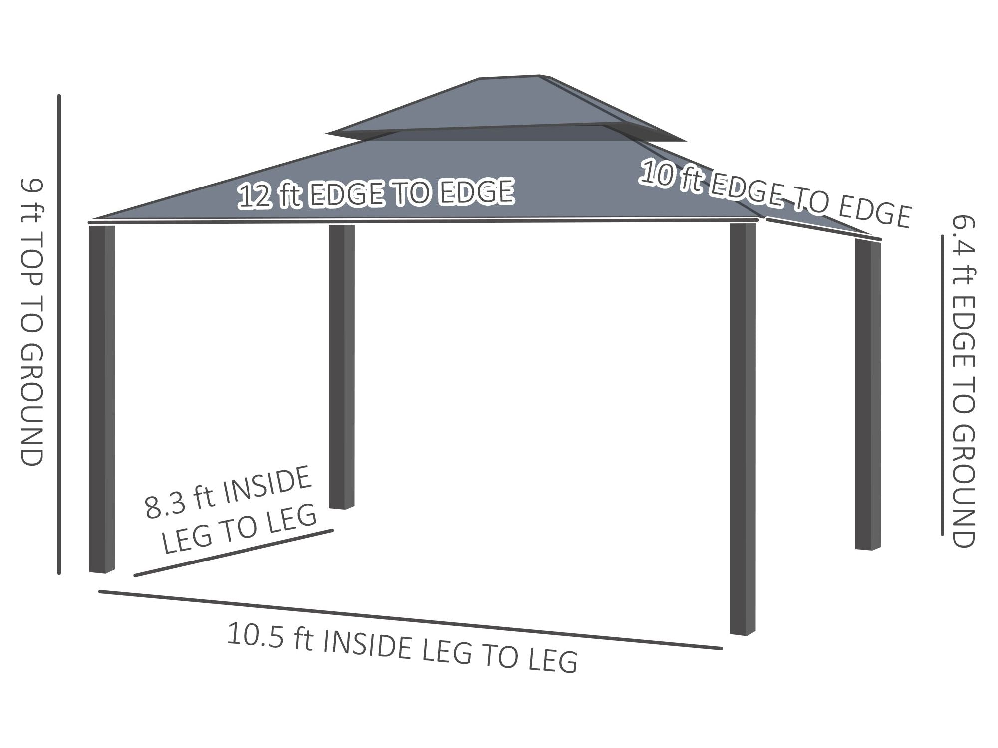 10' x 12' Aluminum Frame Hardtop Gazebo with Sidewalls - Dark Gray