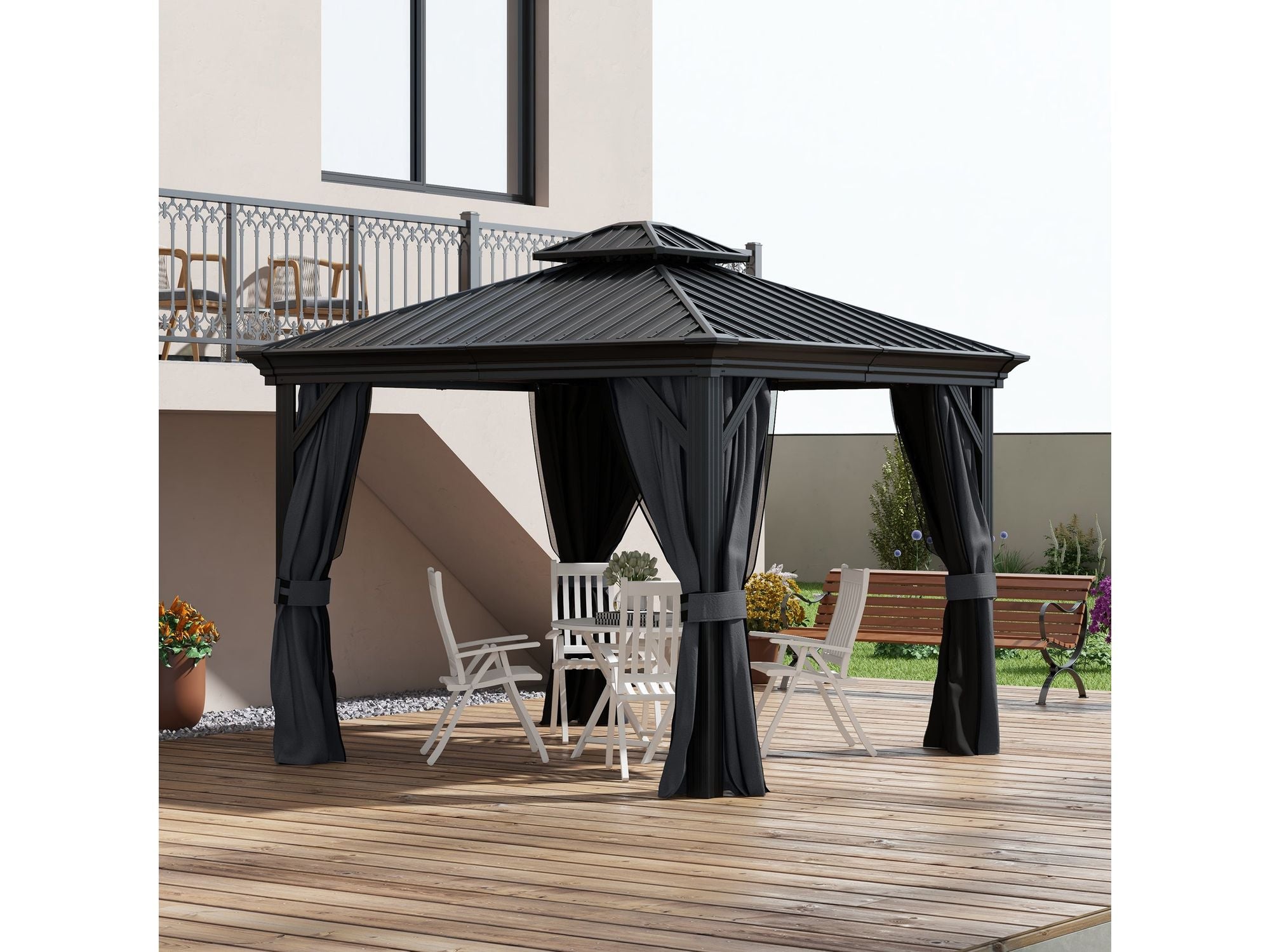 10' x 12' Aluminum Frame Hardtop Gazebo with Sidewalls - Dark Gray