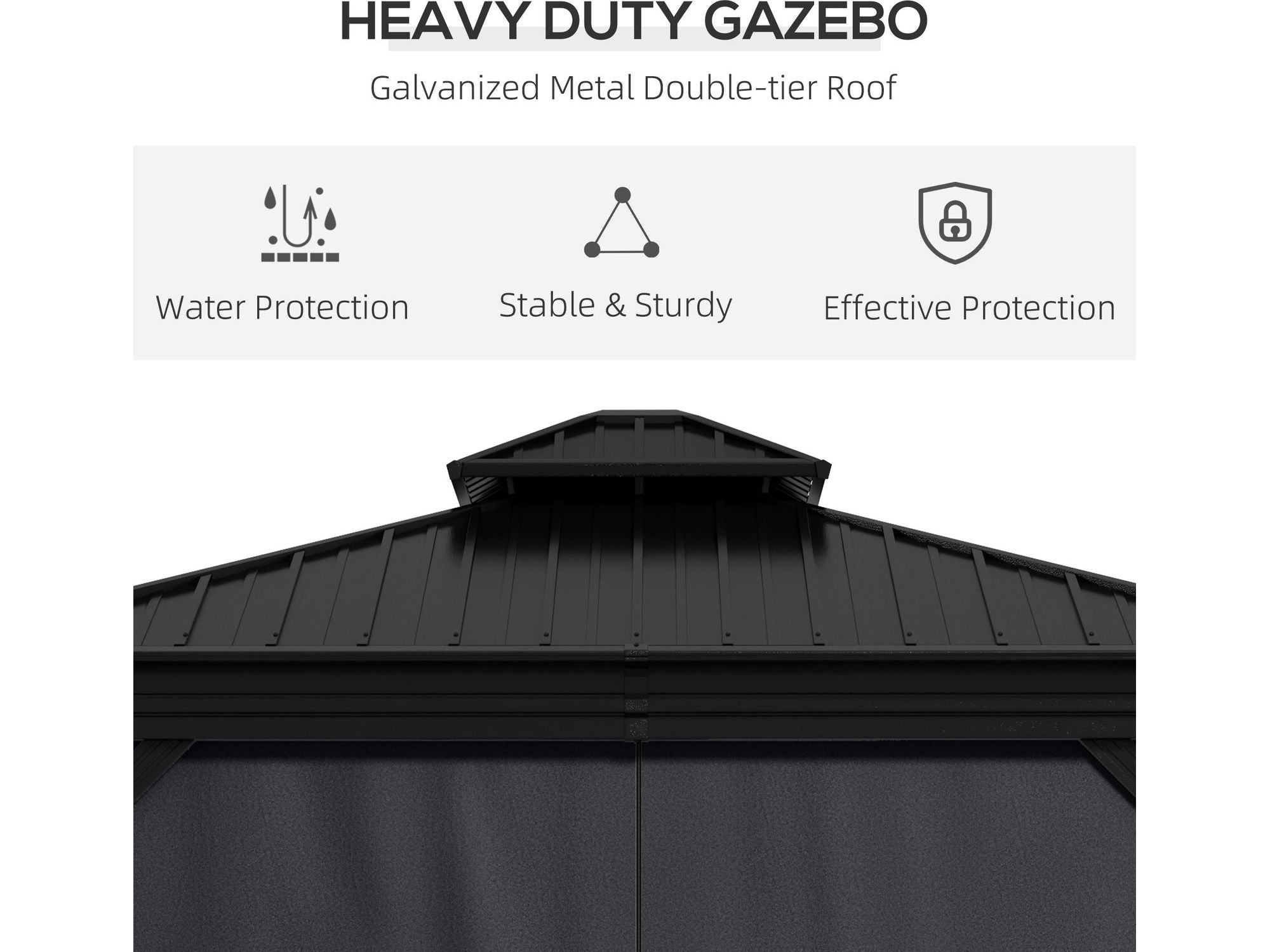 10' x 12' Aluminum Frame Hardtop Gazebo with Sidewalls - Dark Gray