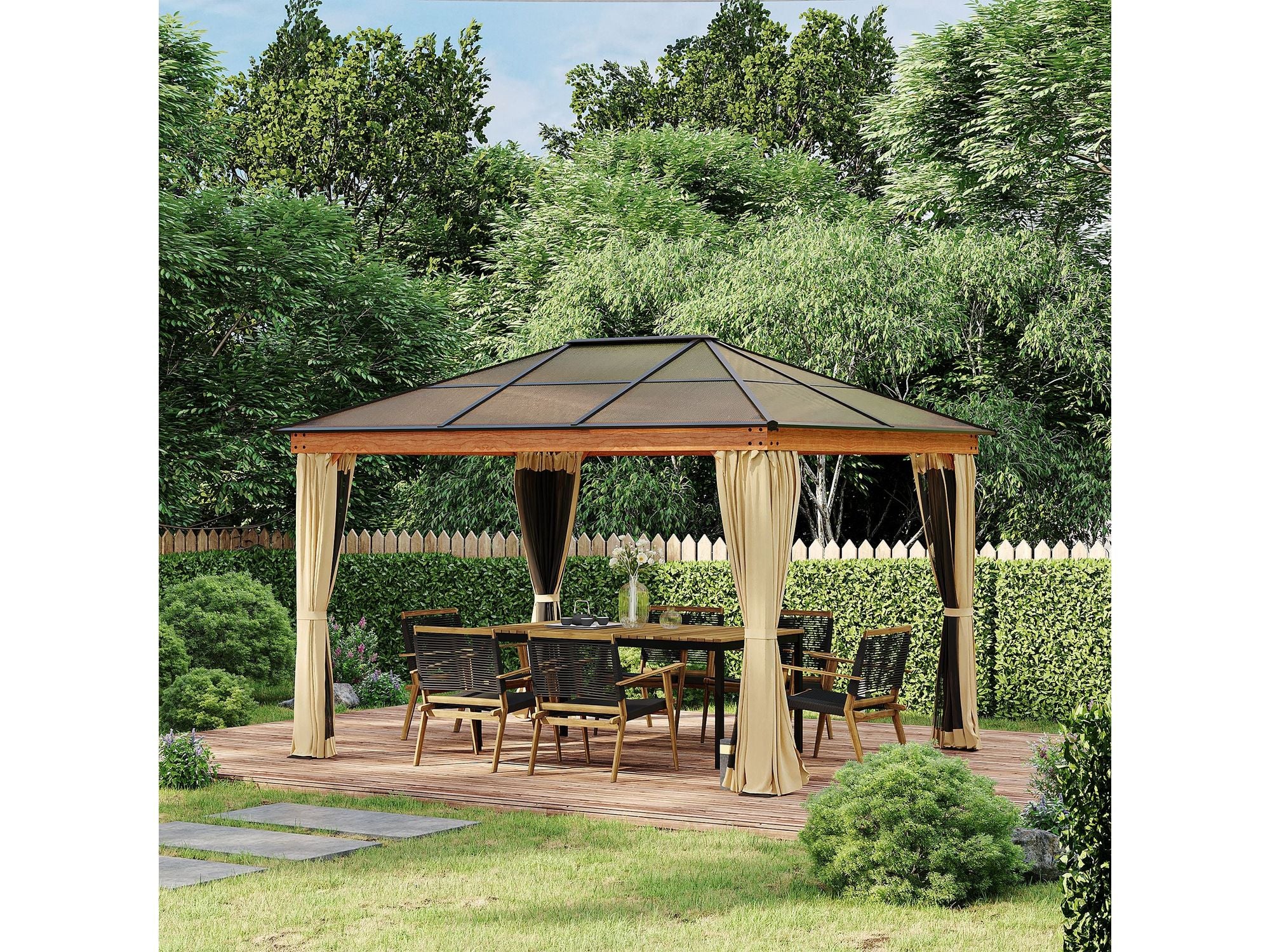 10' x 12' Aluminum Frame Hardtop Polycarbonate Gazebo - Khaki