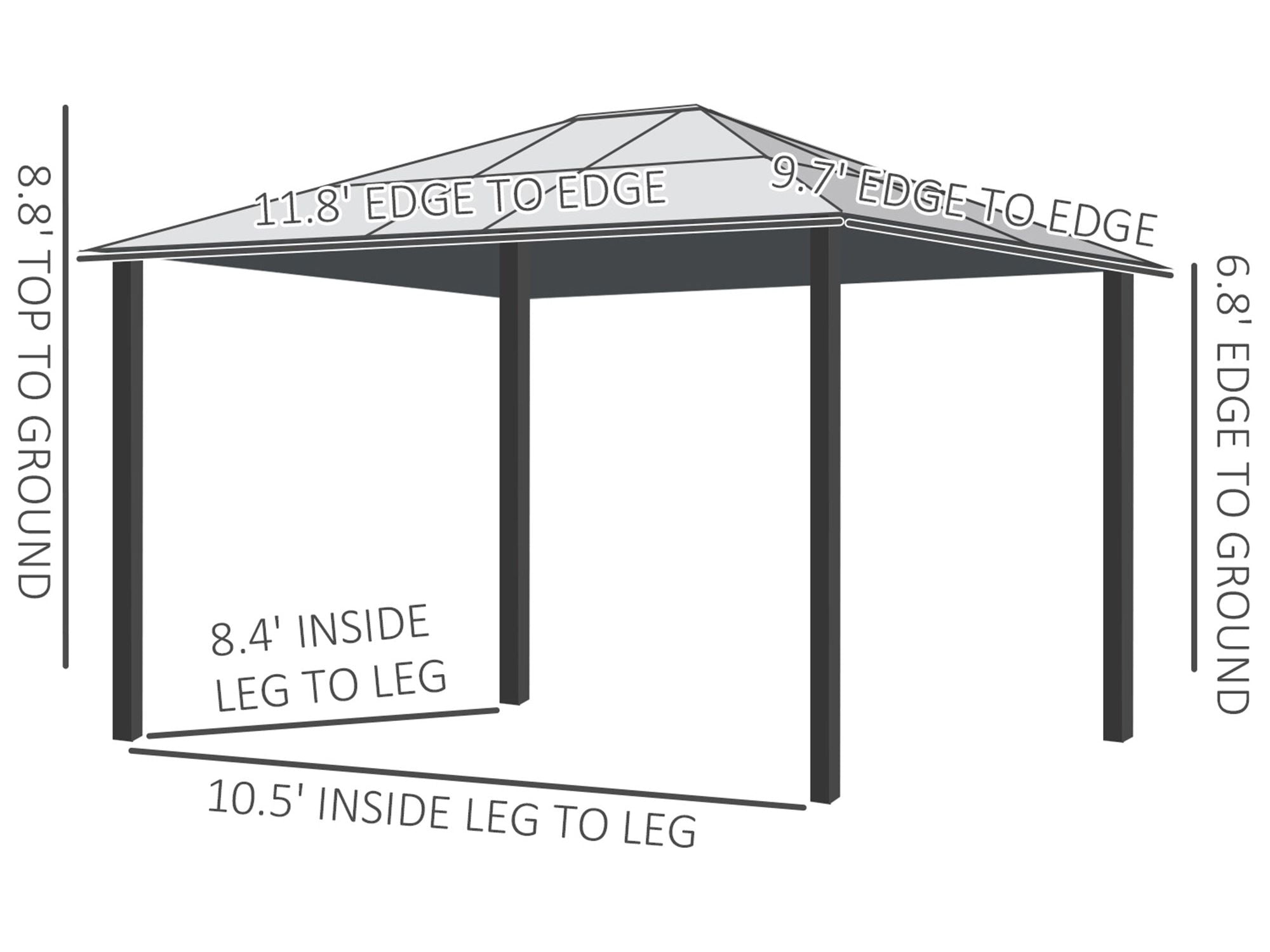10' x 12' Aluminum Frame Hardtop Polycarbonate Gazebo - Khaki
