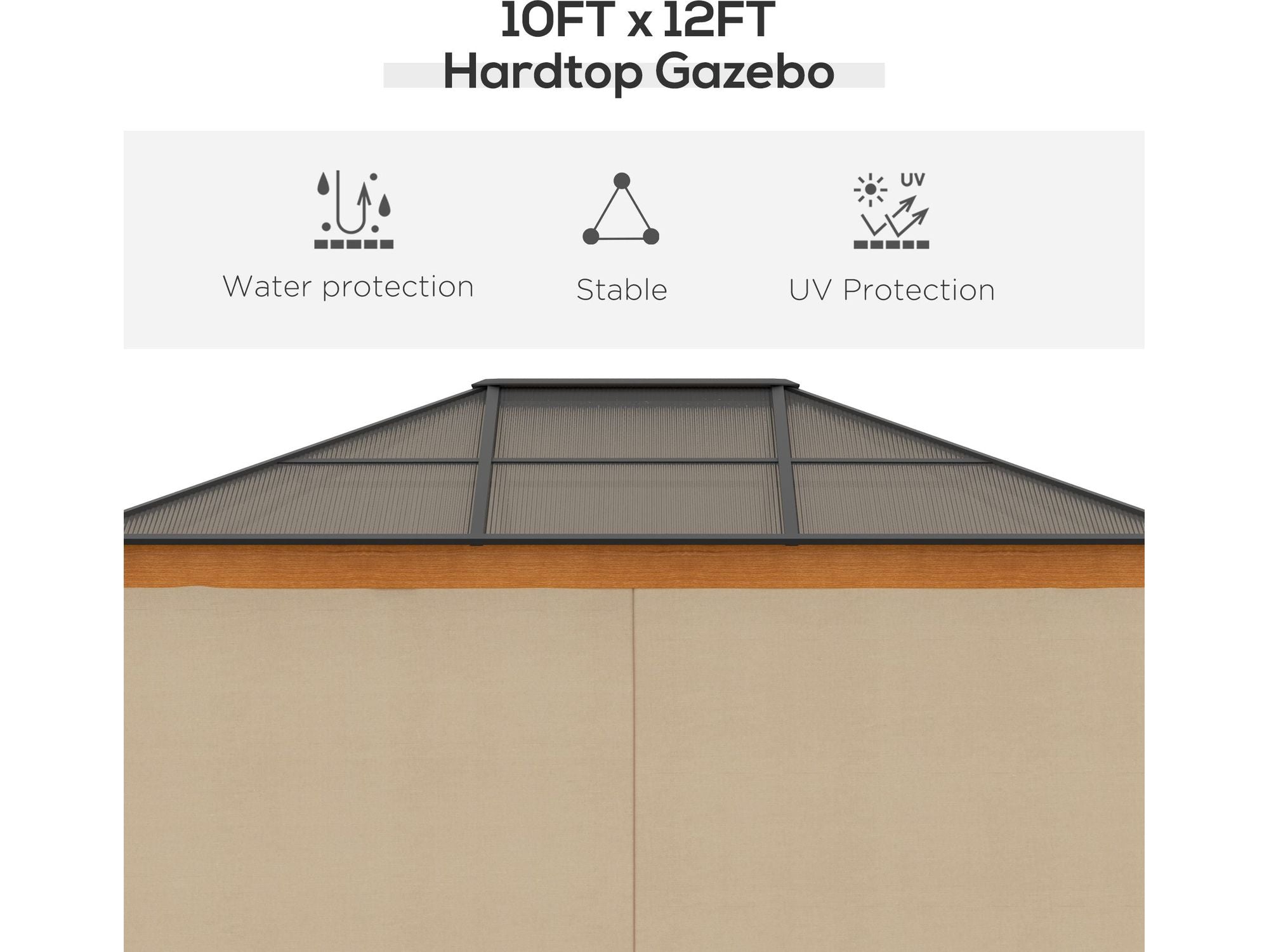 10' x 12' Aluminum Frame Hardtop Polycarbonate Gazebo - Khaki