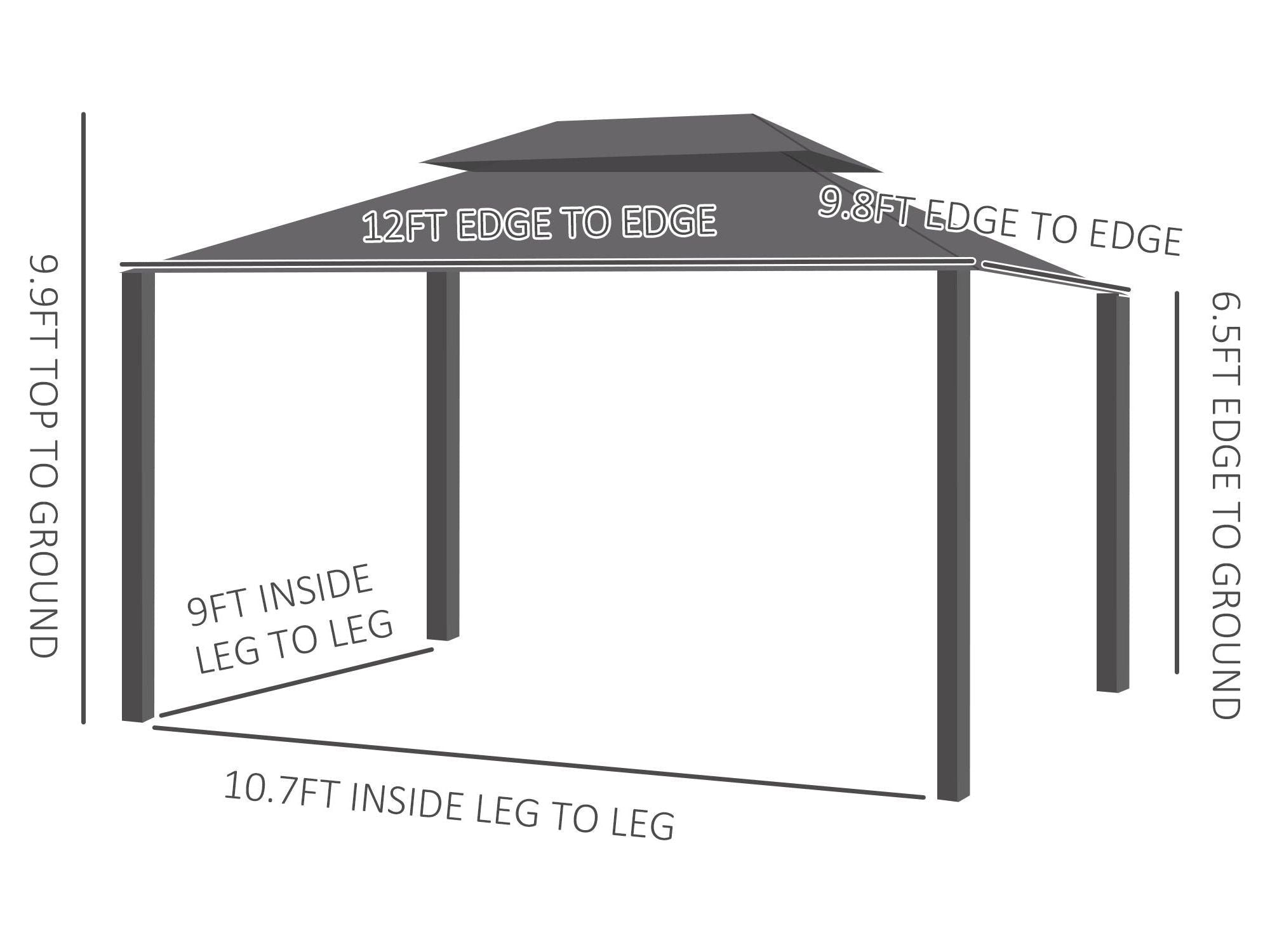 10' x 12' Hardtop Gazebo Canopy with Galvanized Steel Double Roof - Brown