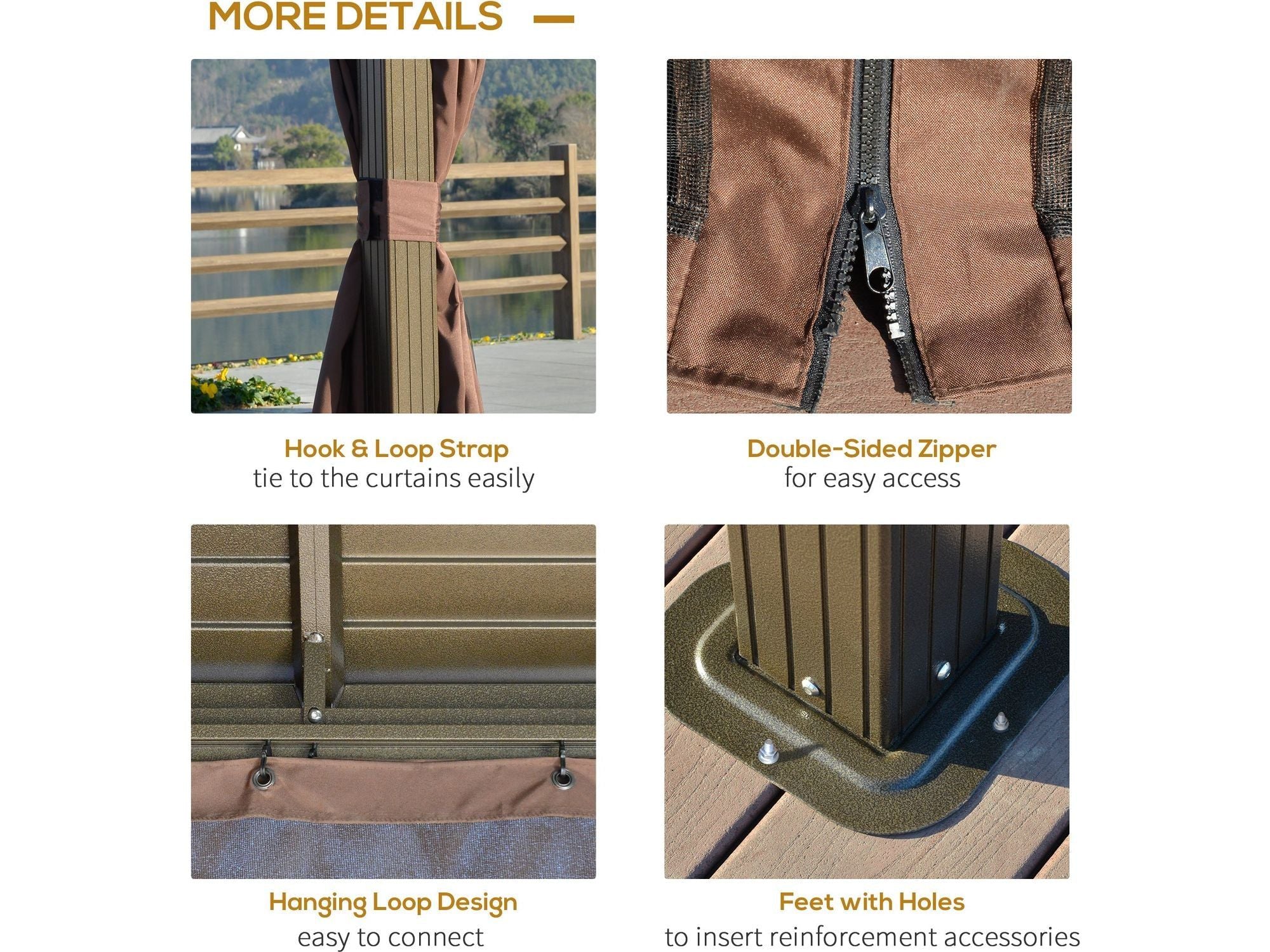 10' x 12' Hardtop Gazebo Canopy with Galvanized Steel Double Roof - Brown