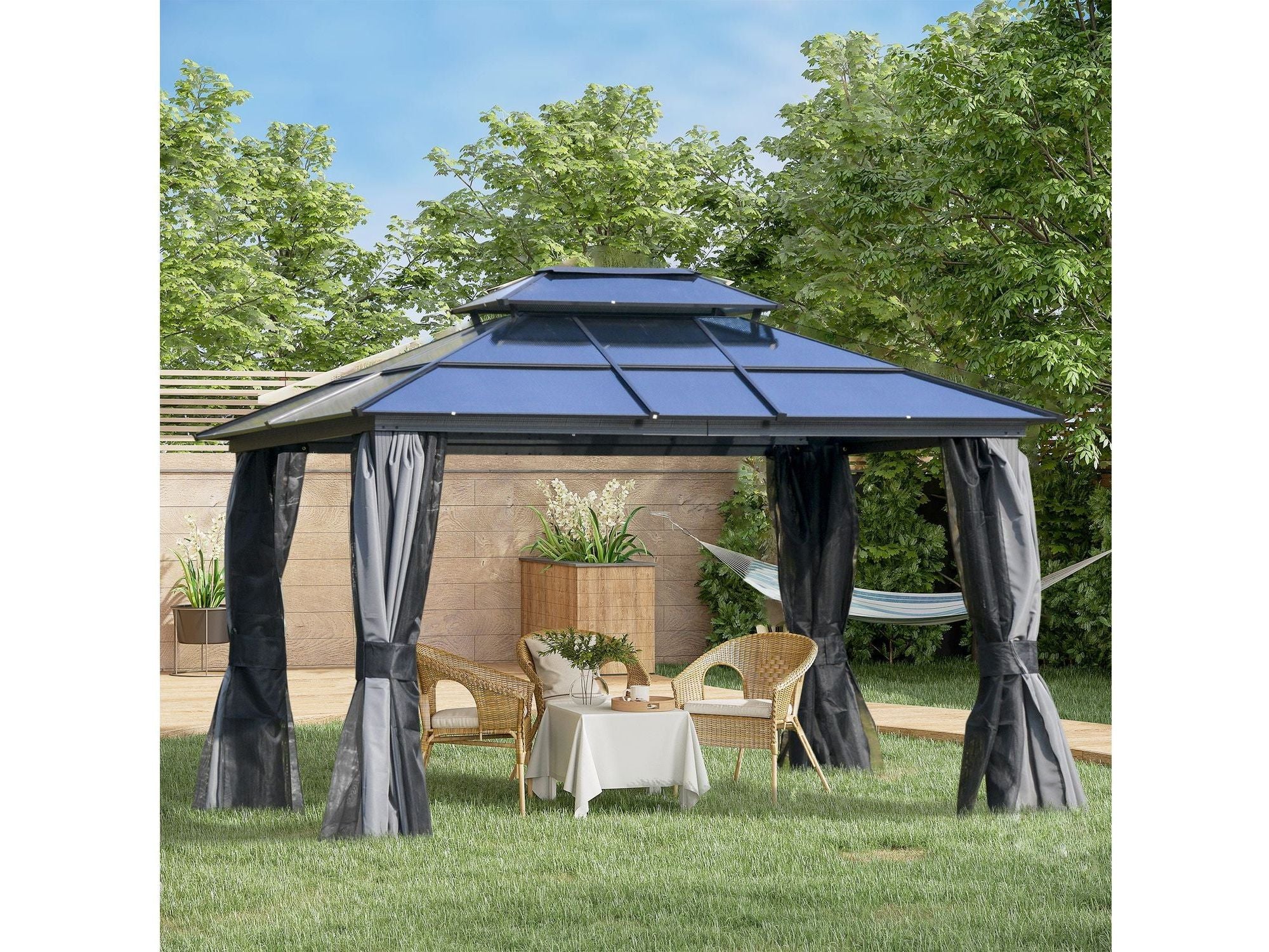 10' x 12' Hardtop Gazebo Canopy with Polycarbonate Roof - Dark Grey/Charcoal grey