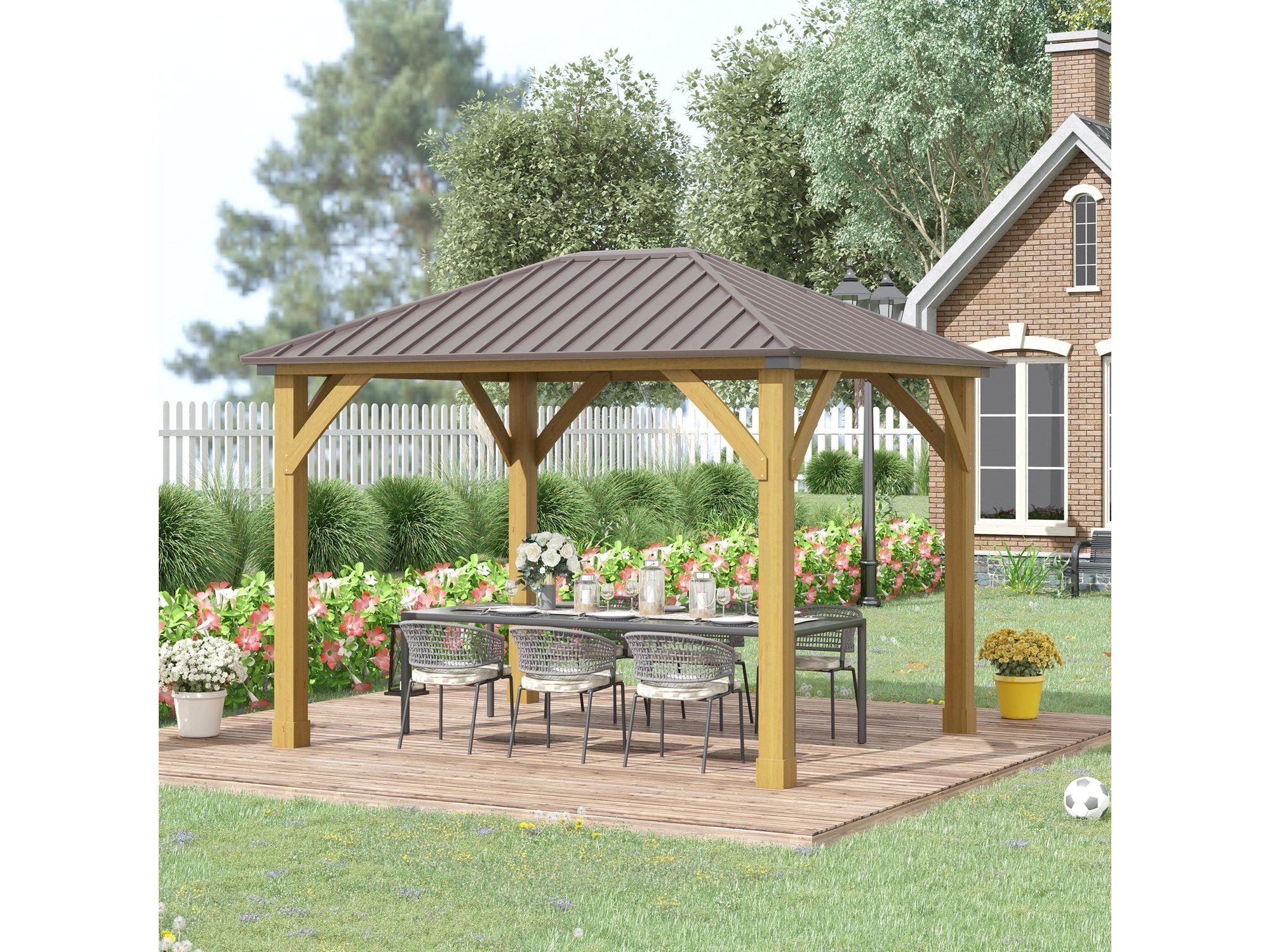 10' x 12' Hardtop Gazebo with Galvanized Steel Roof - Brown
