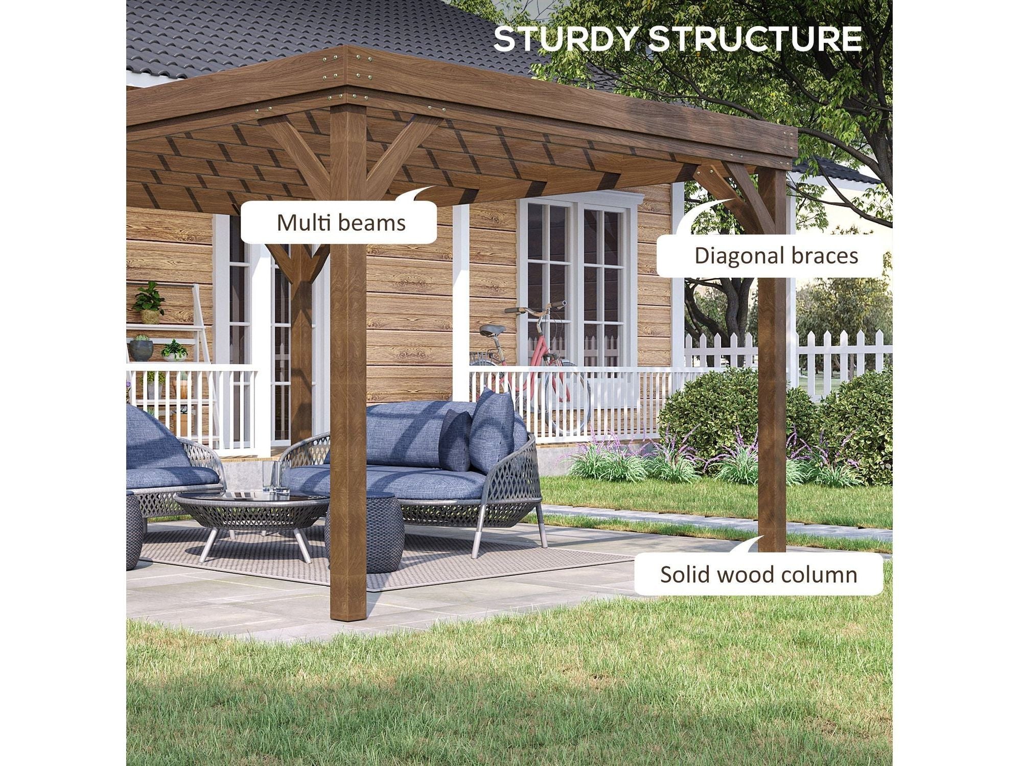 10' x 12' Outdoor Wooden Pergola - Brown